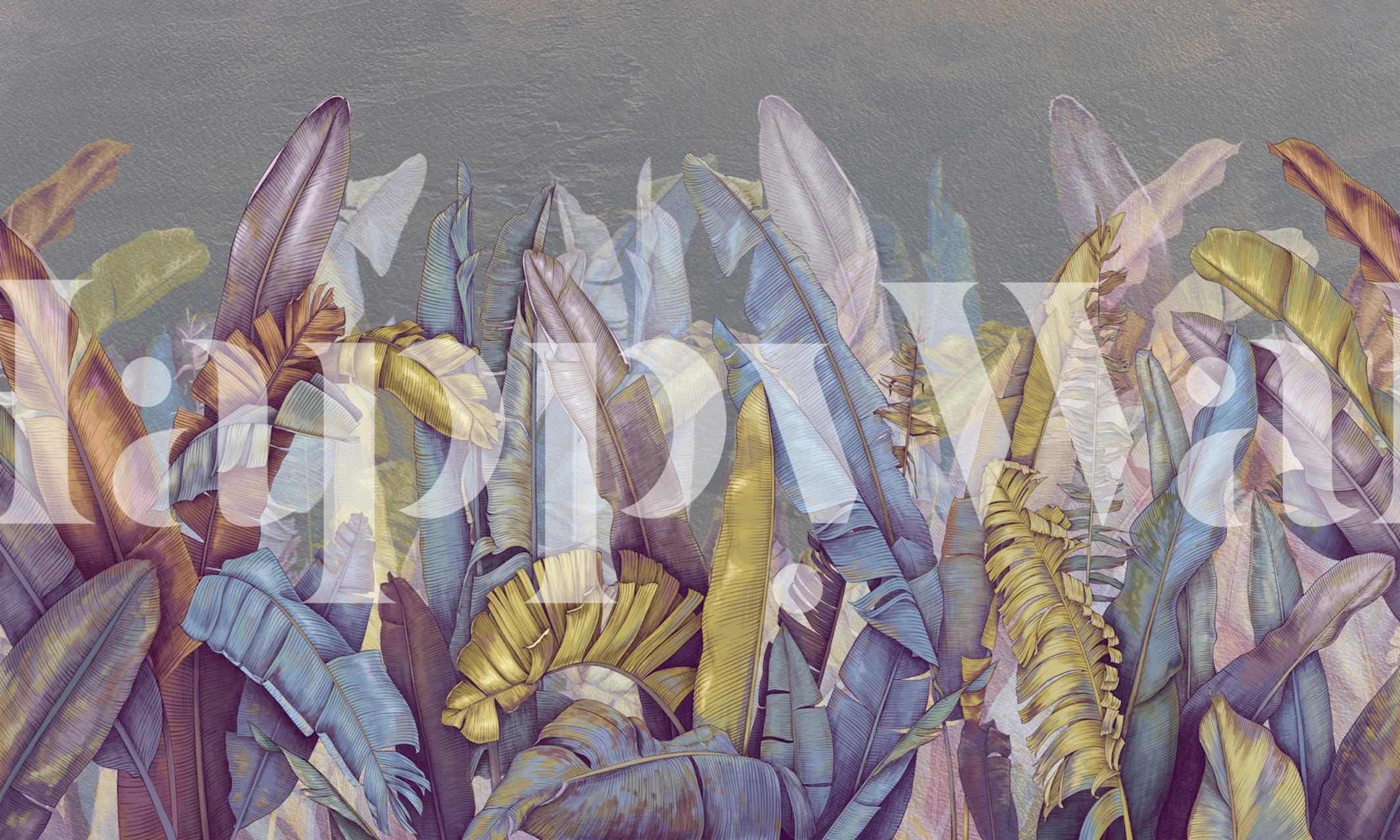 Tropical leaves in various colors with a muted background wallpaper