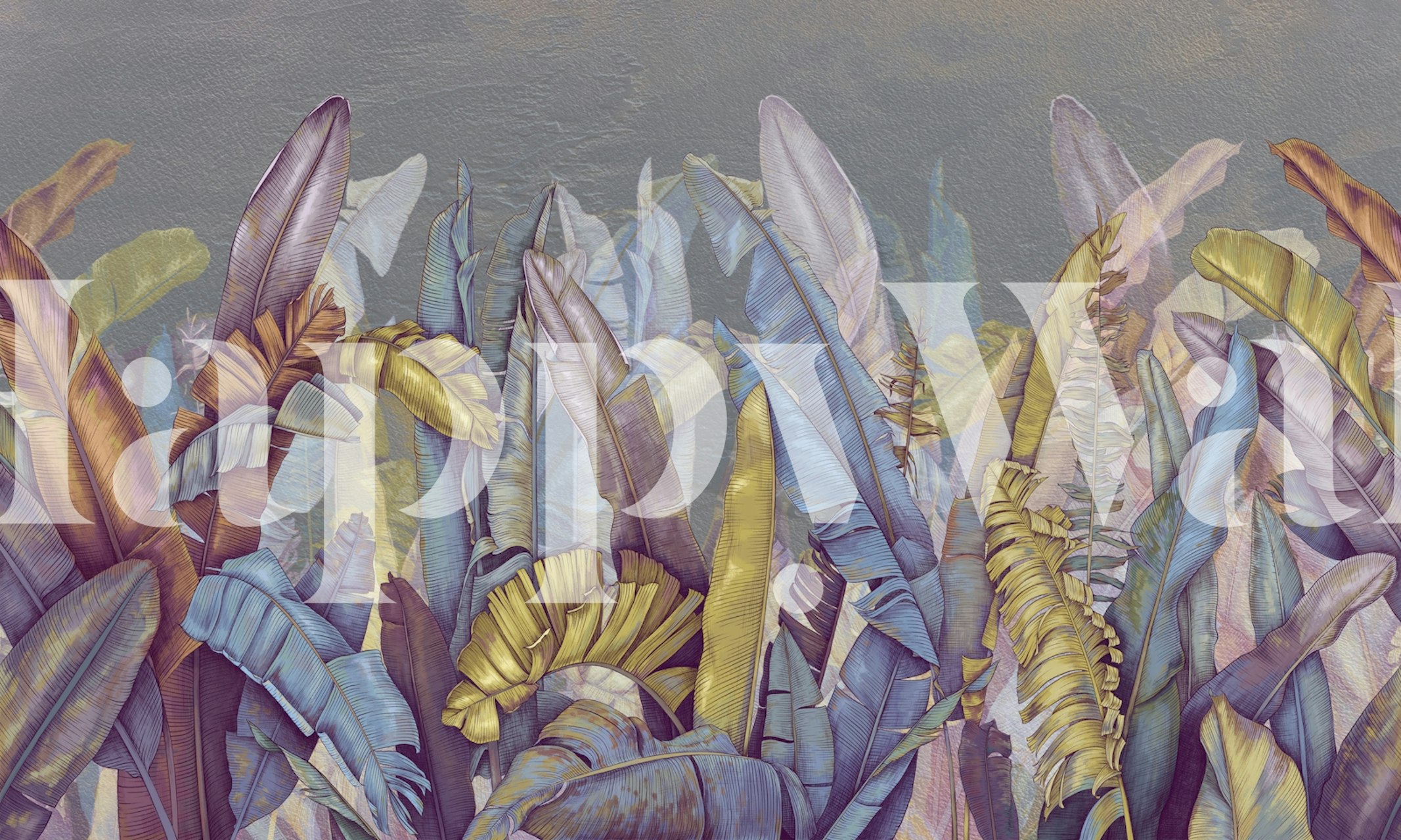 Tropical leaves in various colors with a muted background wallpaper