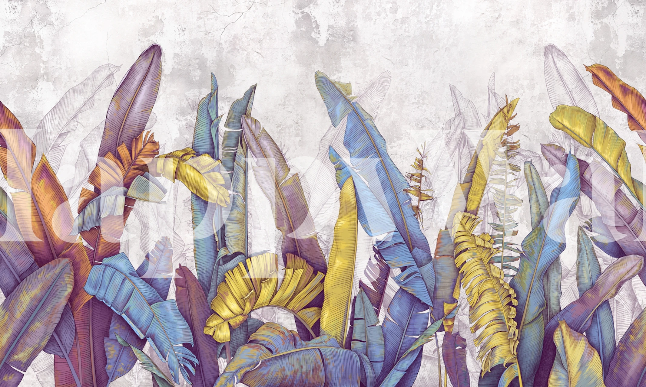 Colorful tropical foliage wallpaper in a room