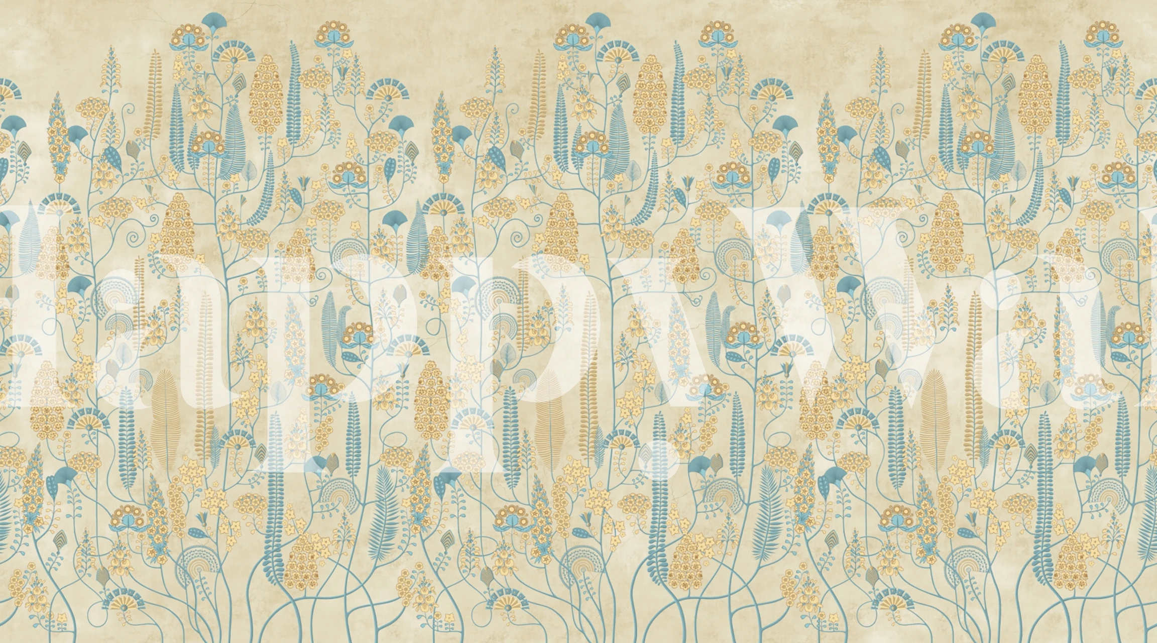 Blue floral patterns with beige background ethnic wallpaper