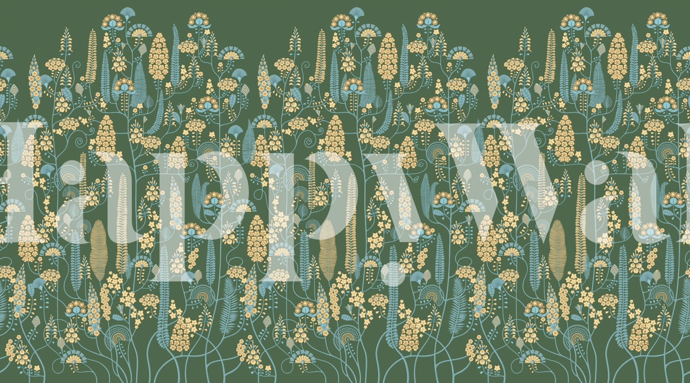 Intricate floral pattern in green and beige tones wallpaper