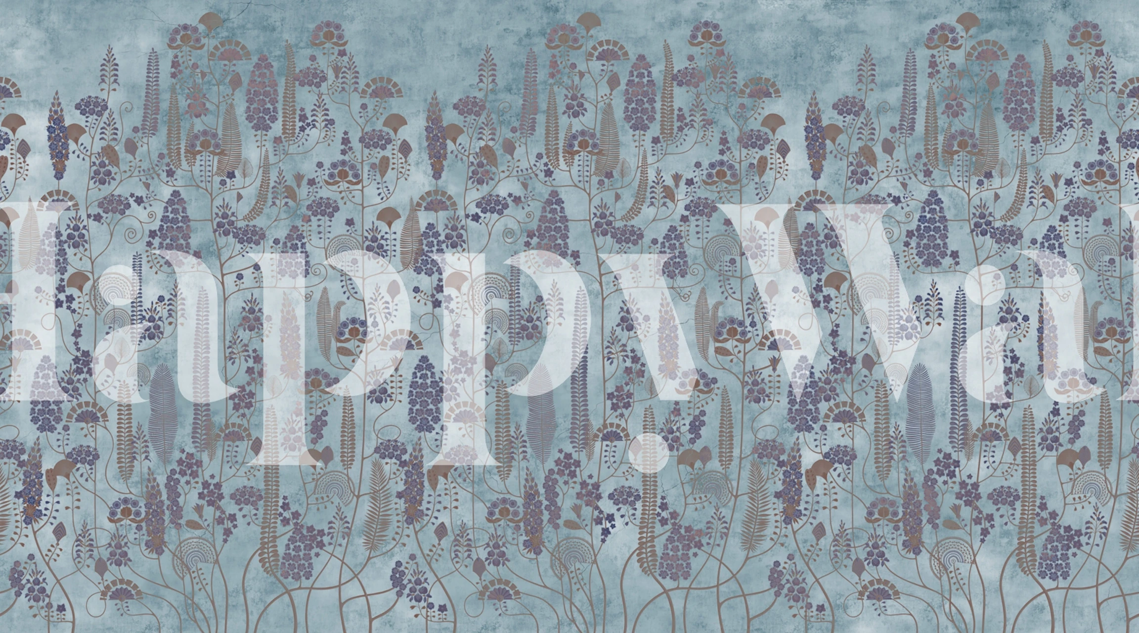 Blue floral patterns with intricate details and earthy tones wallpaper