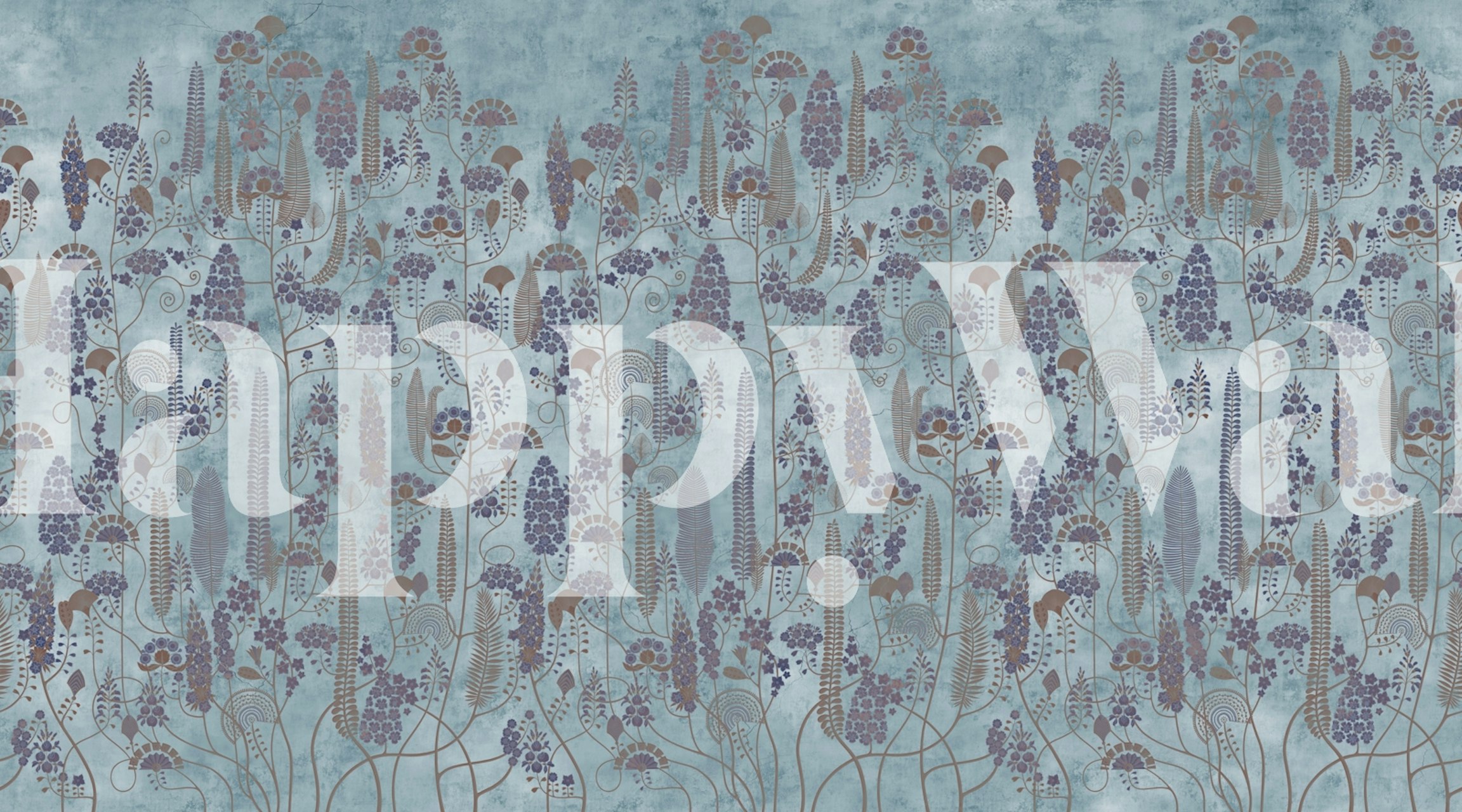 Blue floral patterns with intricate details and earthy tones wallpaper