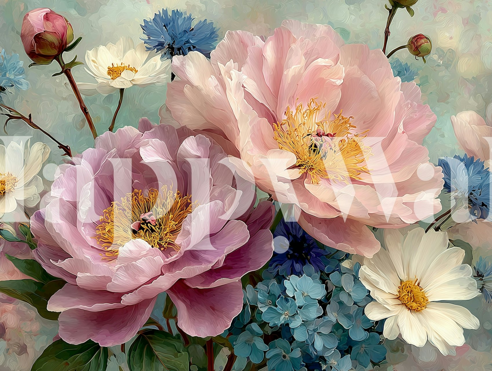 Kvetinový design tapety v pastelových barvách