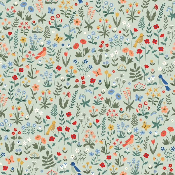 Medieval floral tapestry - light mint - small