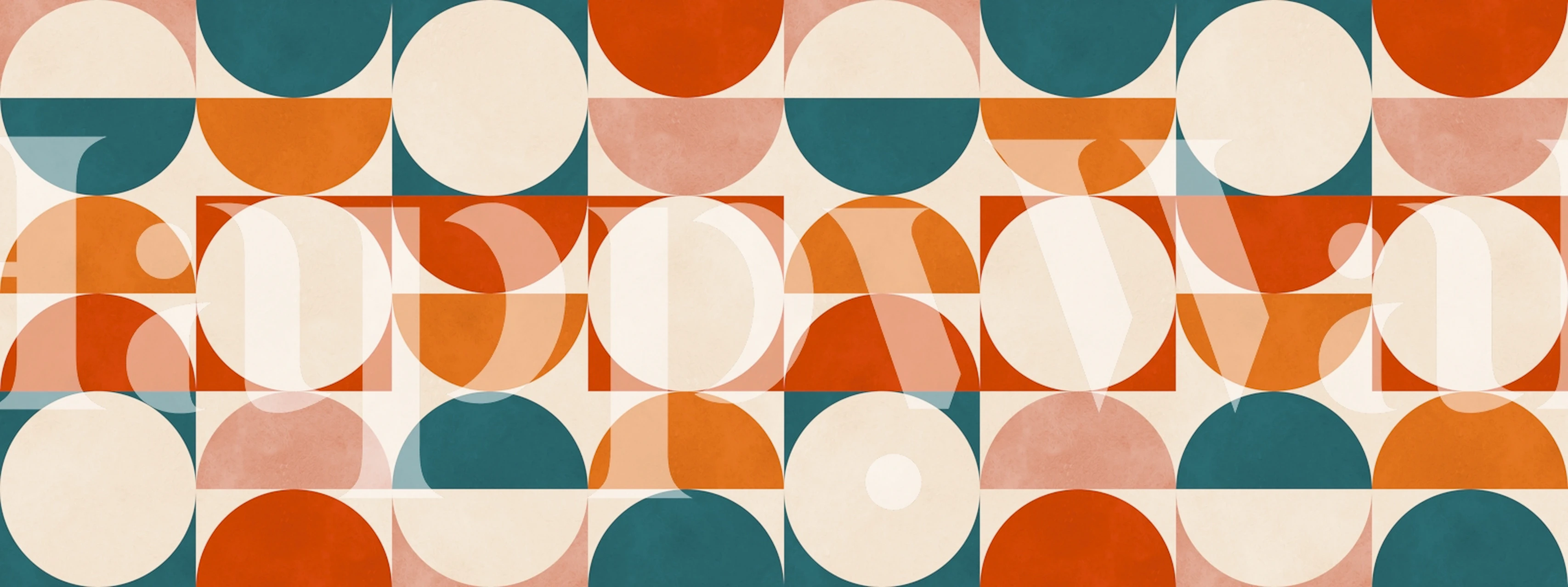 Colorful geometric circles in teal, orange, and cream wallpaper
