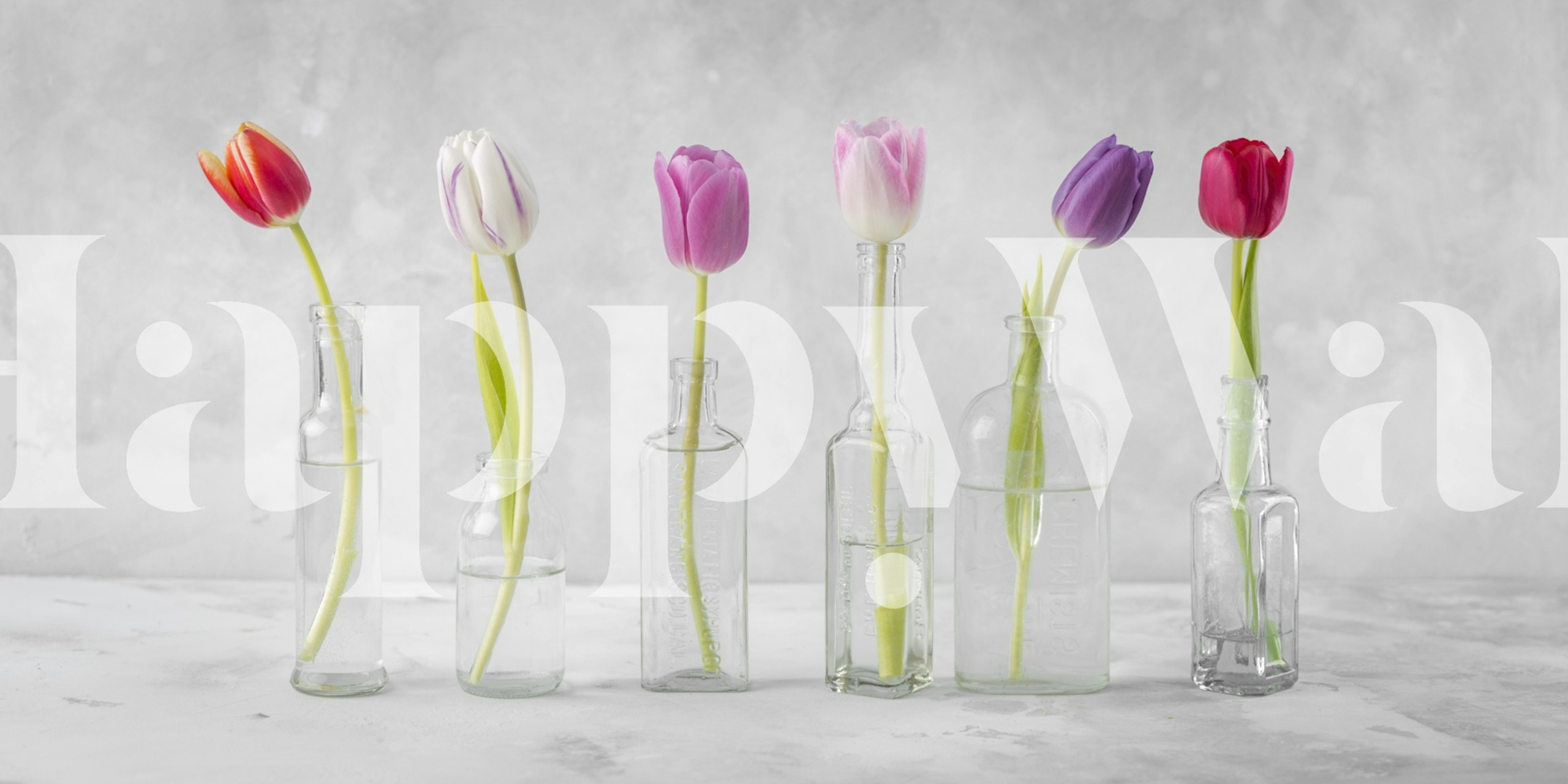 Pastel tulip vases wallpaper in a room