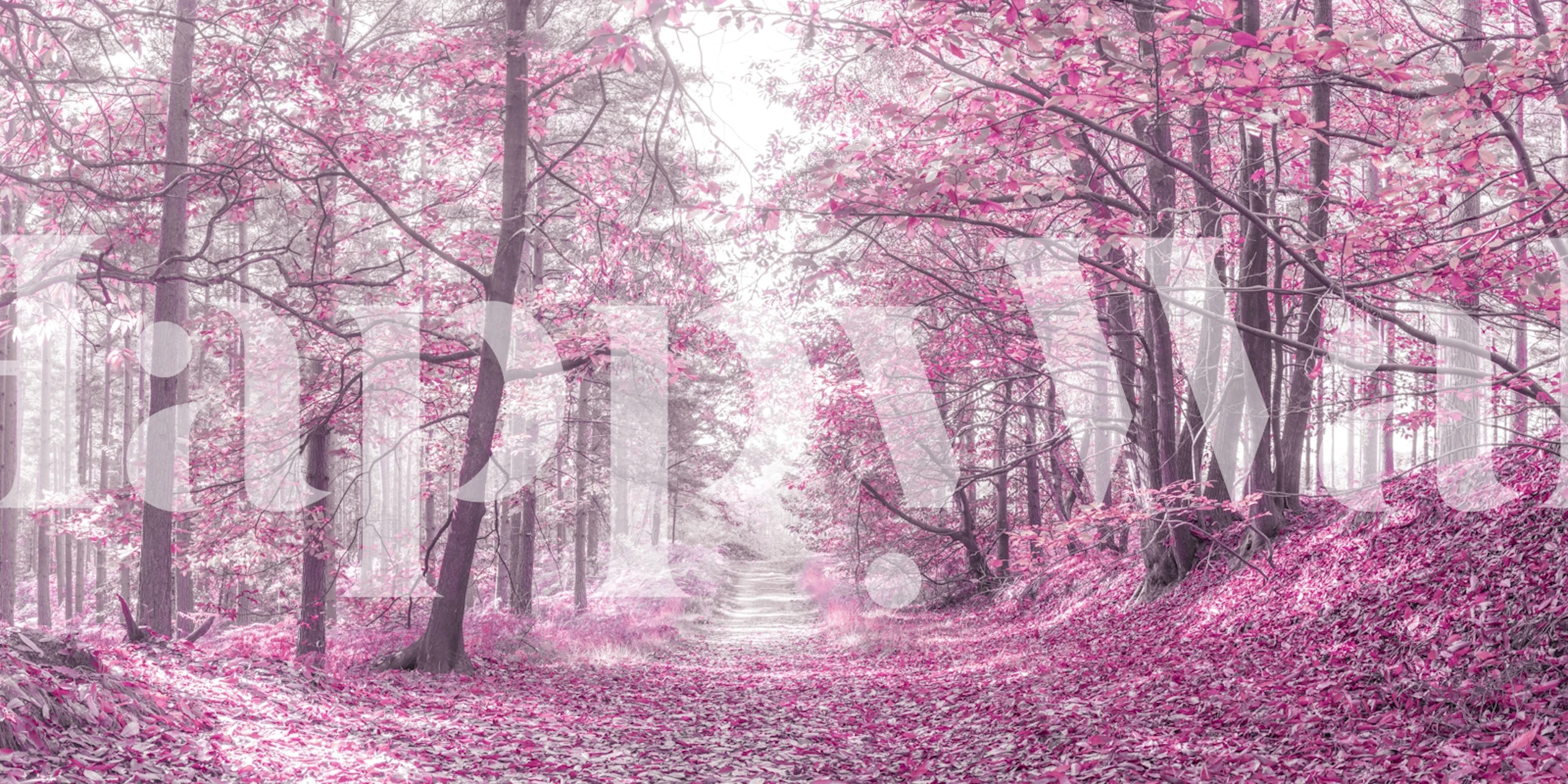Papel de parede Blossoming Pink Forest Pathway no quarto