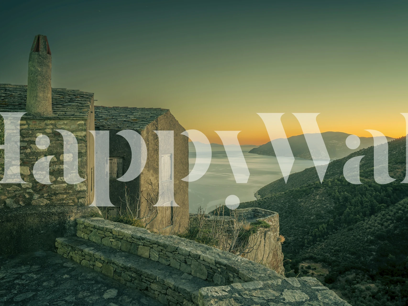 Mediterranean sunrise view tapet i ett rum