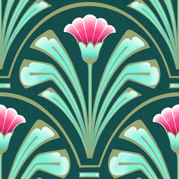 Red bloom Art Nouveau Opal Green