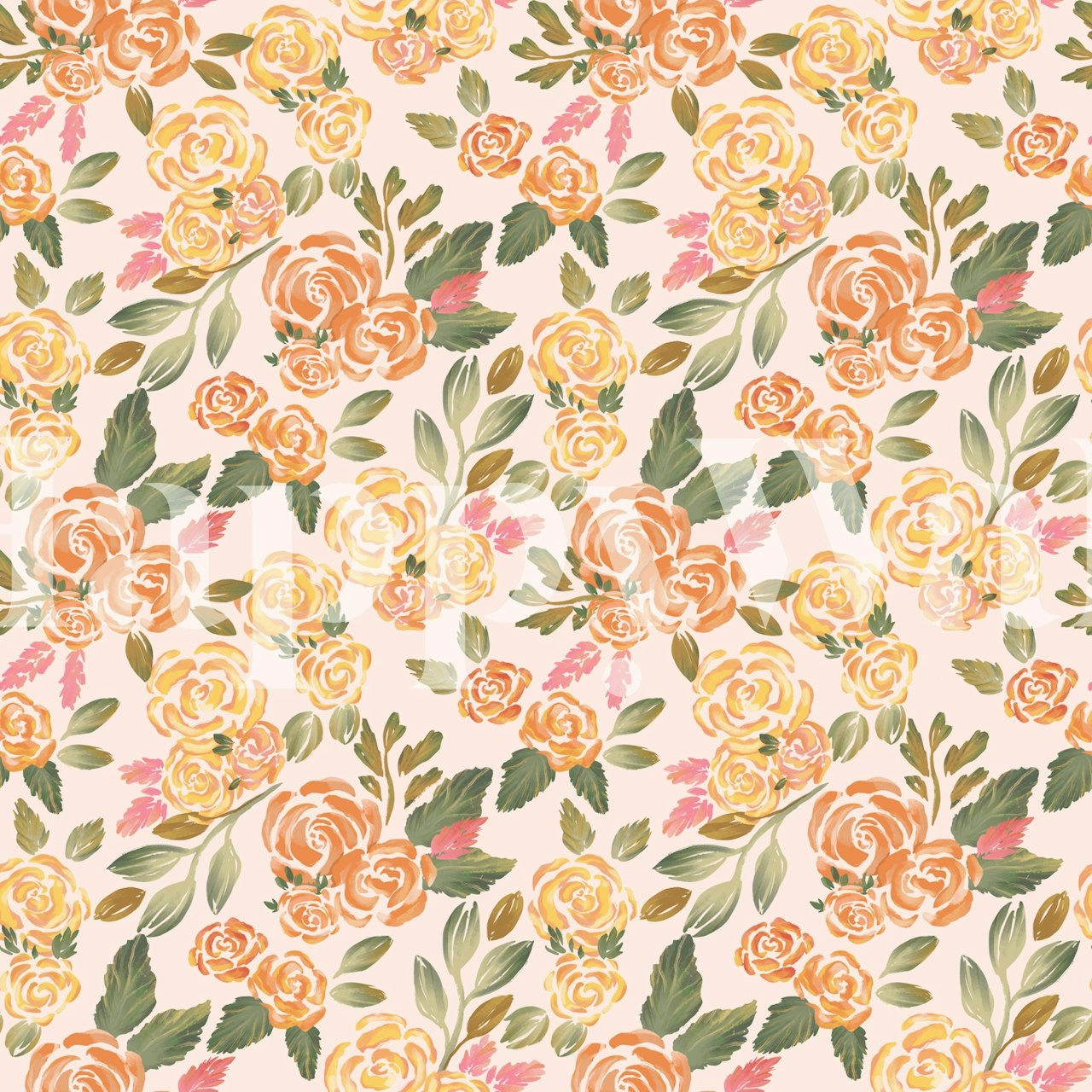 Sunset Rose Bliss bloemenbehang in een kamer