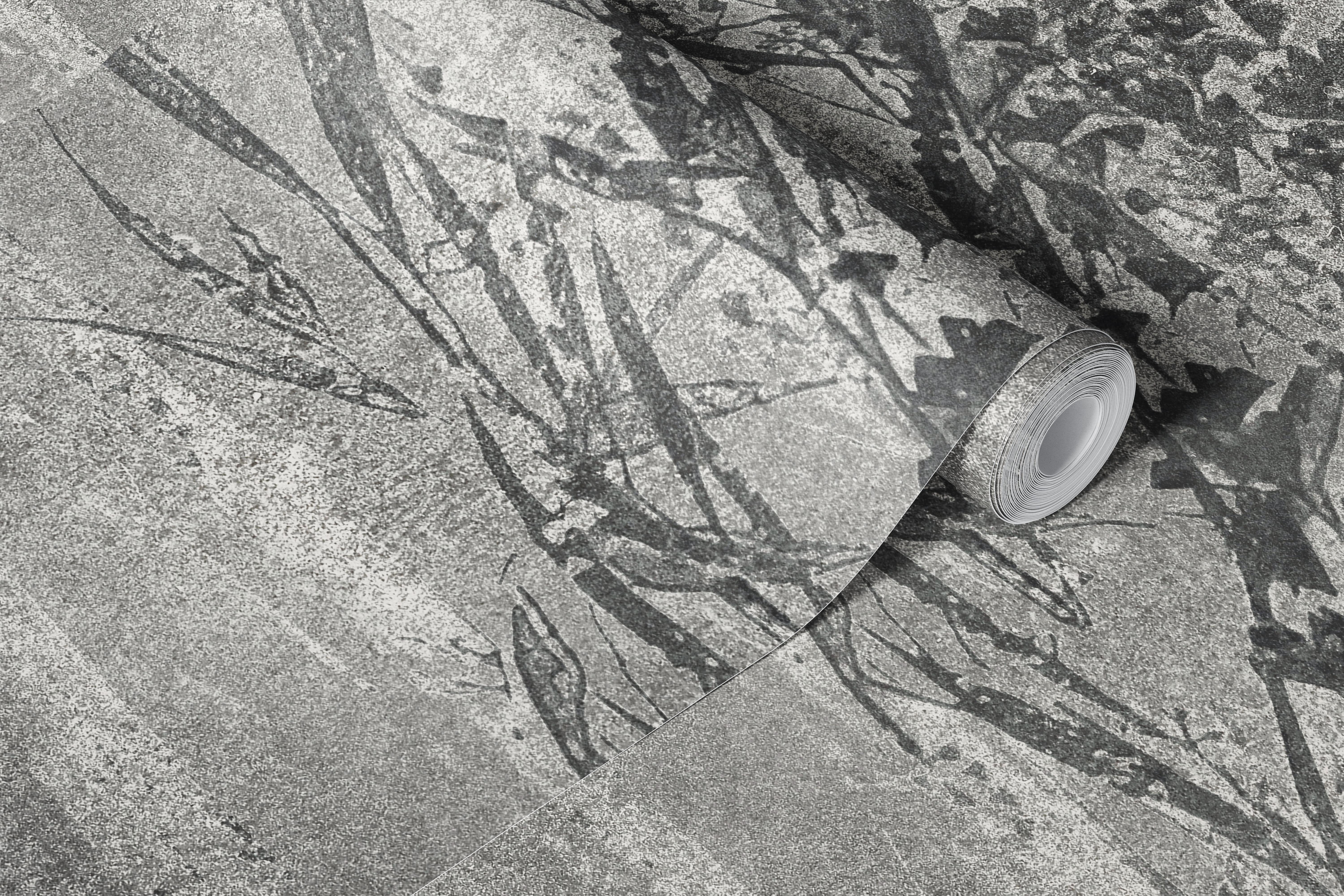 Monochrome bamboo wallpaper with floral elements and gray tones