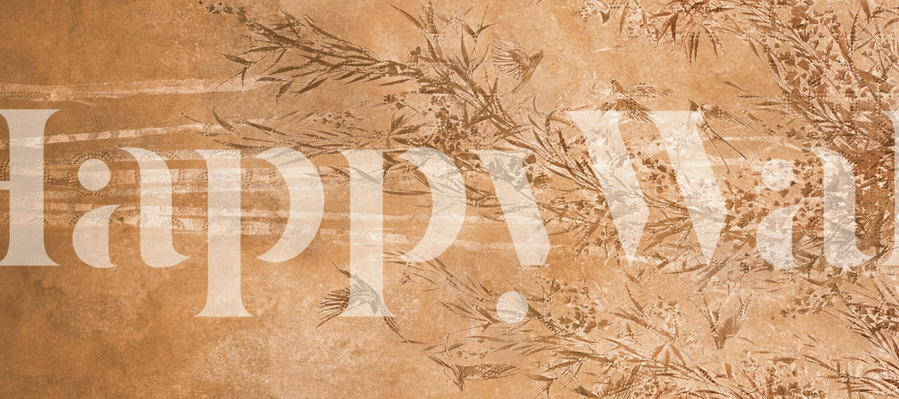 Terracotta bamboo & birds artistic behang