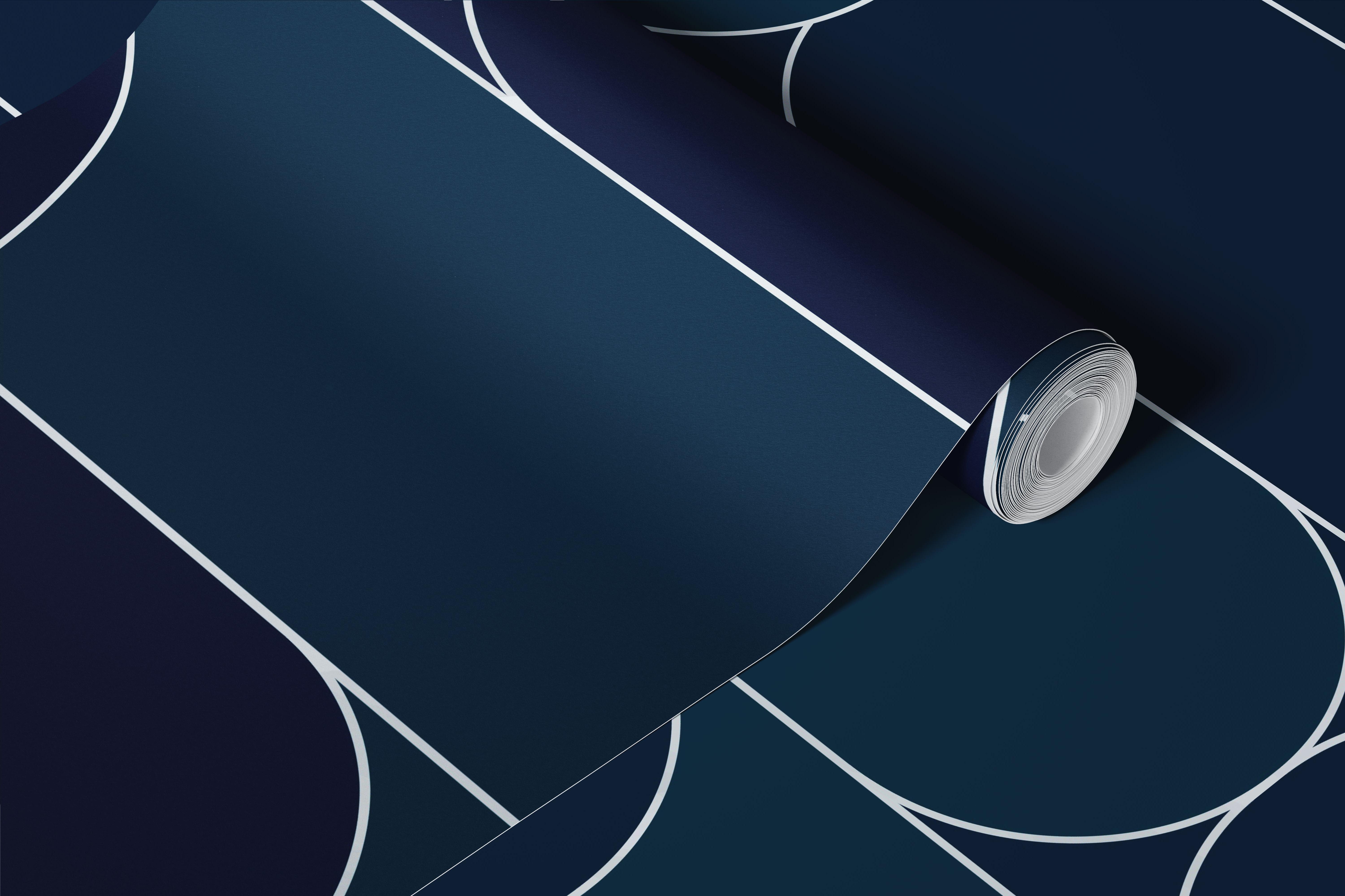 Midnight blue geometric wallpaper displayed in a room