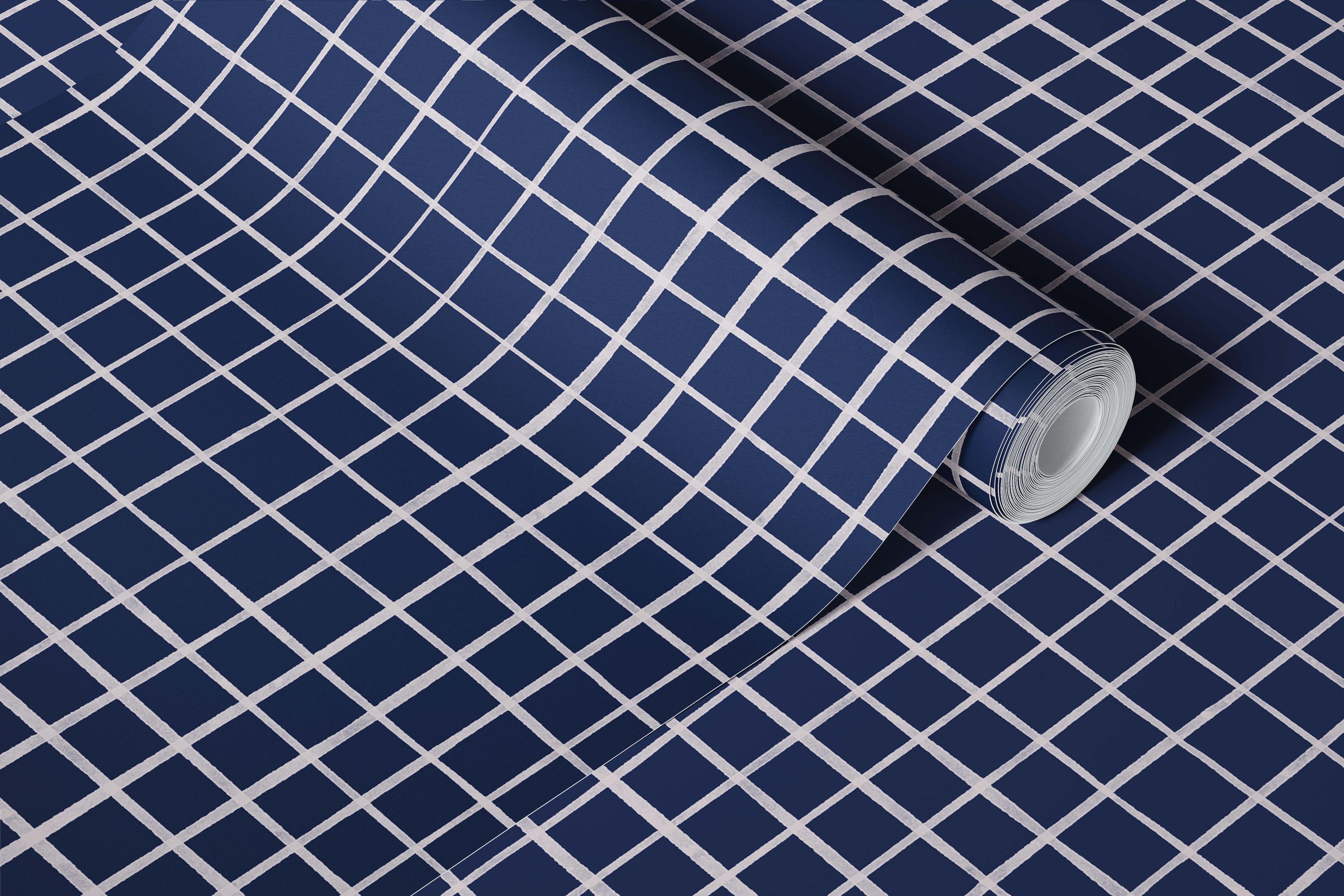 Navy blue checkered grid pattern wallpaper