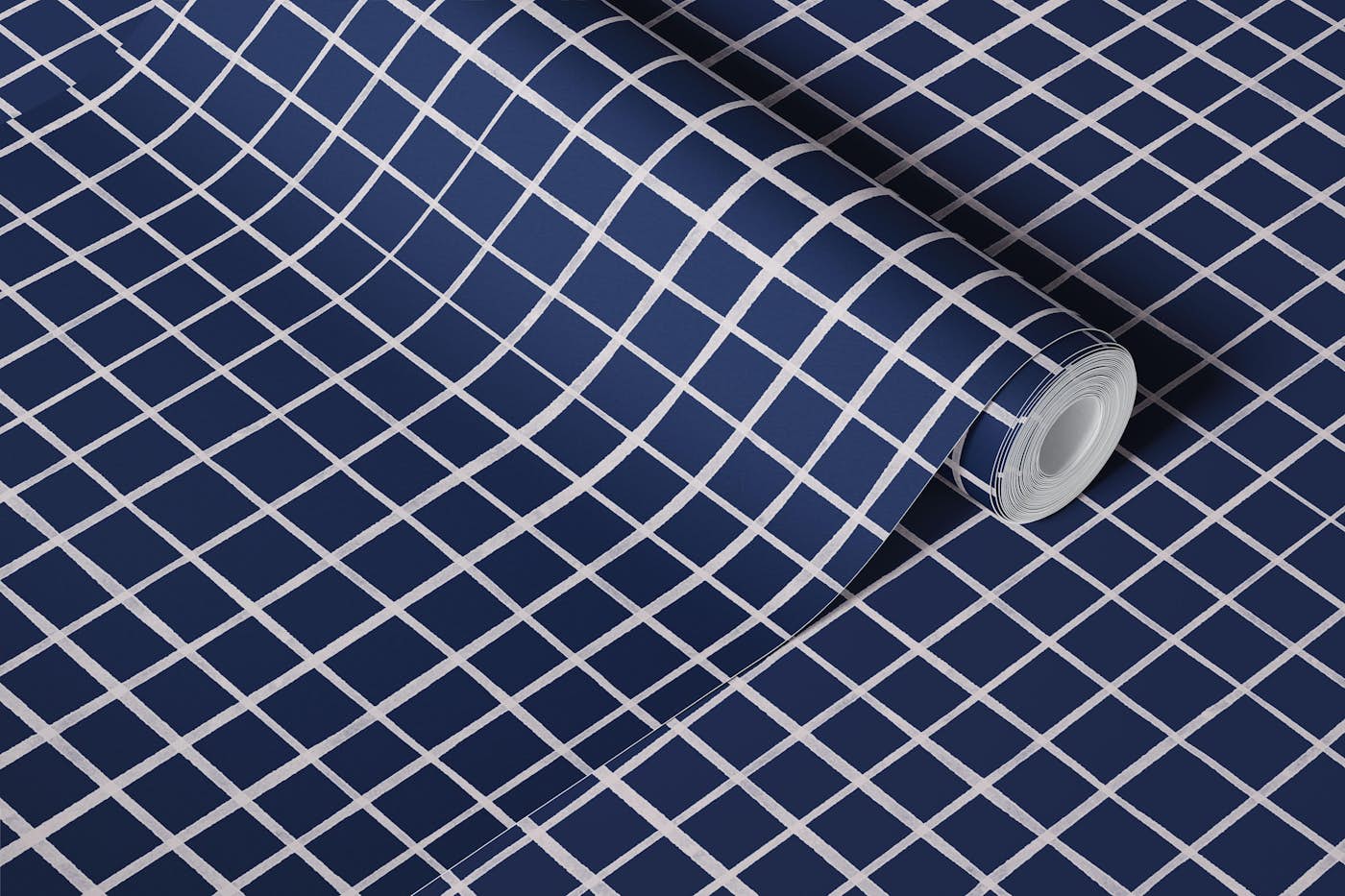 Navy Blue Checkered Grid wallpaper roll