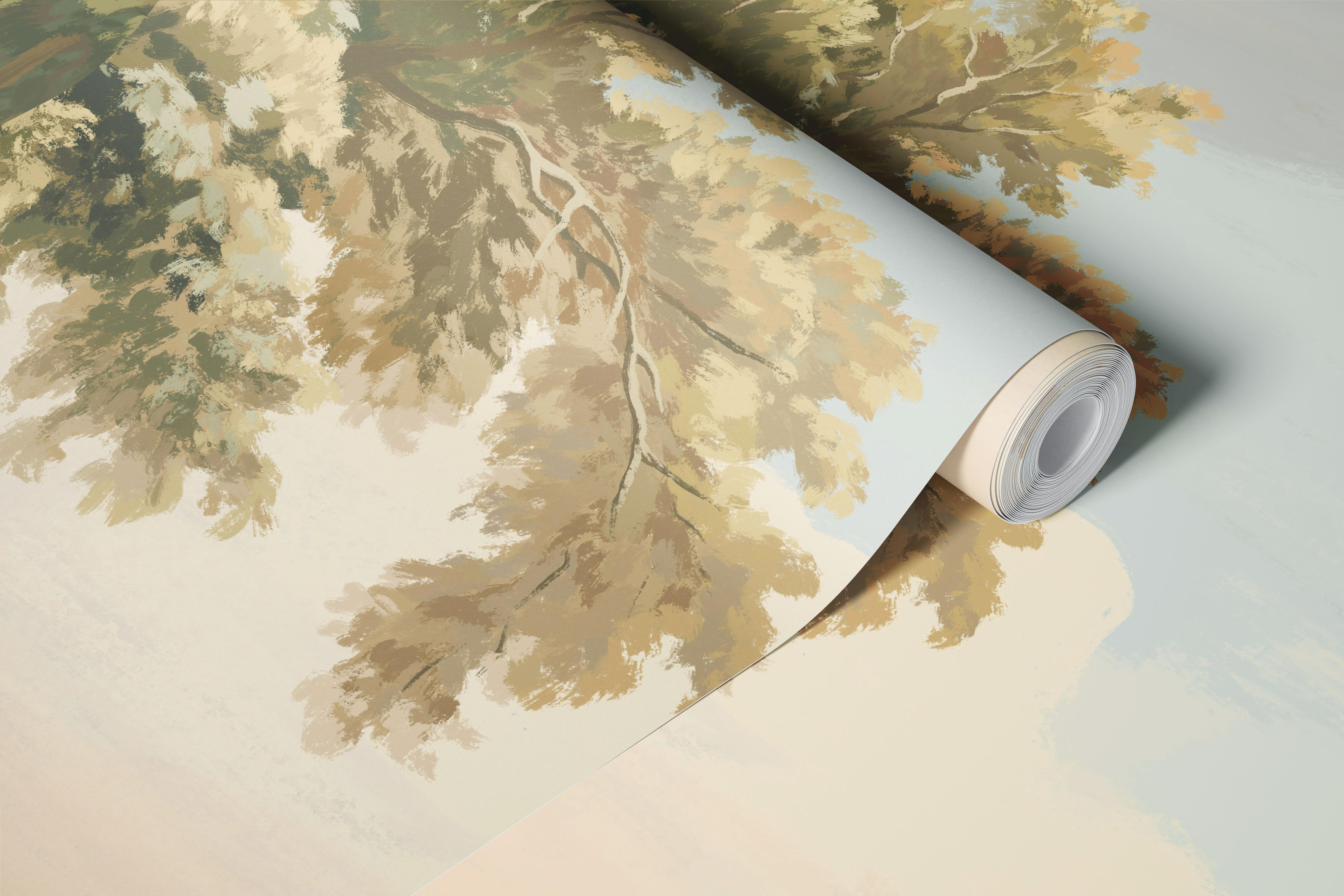 Calm landscape with trees and a cloudy sky wallpaper