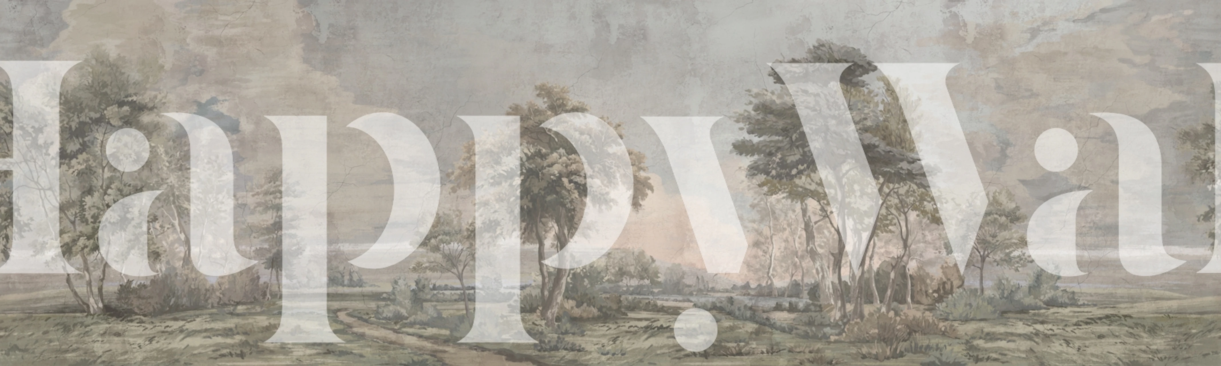 Serene landscape mural with soft pastel trees and sky wallpaper