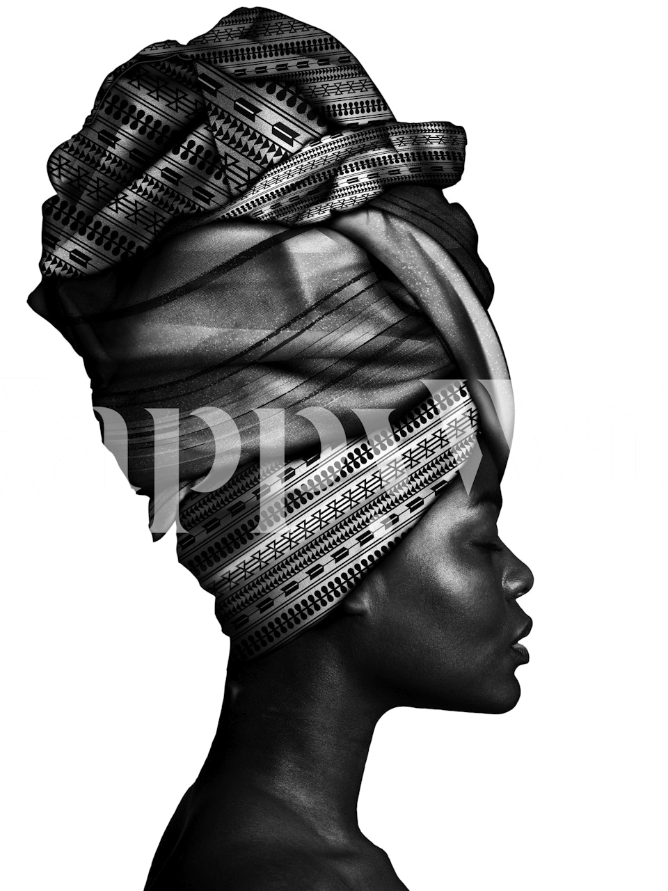 Black and white profile of African woman wearing a turban wallpaper