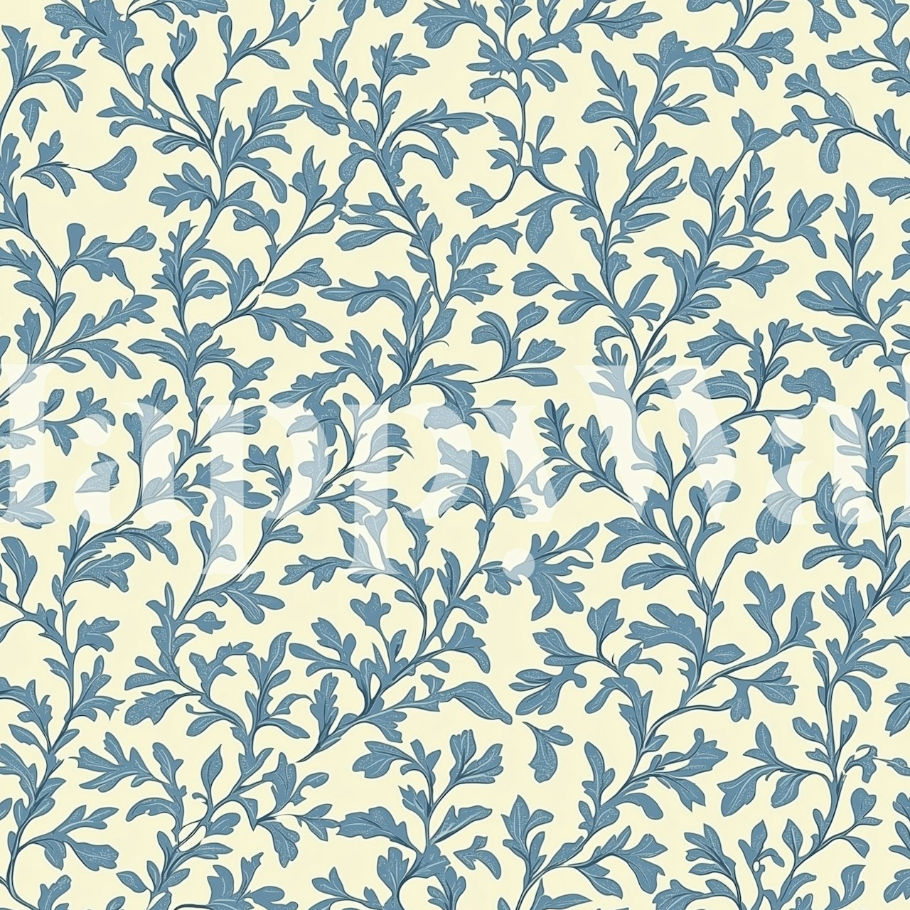 Toile de Jouy Classic Blue Leaves wallpaper in room