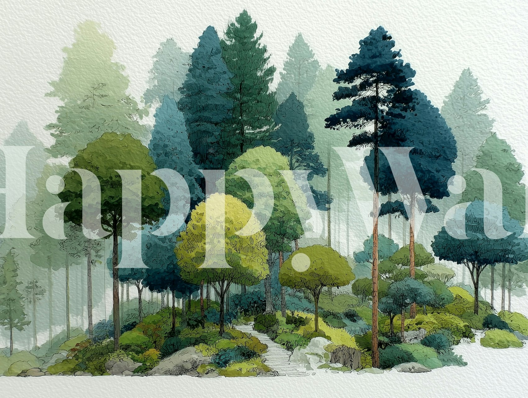 Serene forest landscape with colorful trees and soft backgrounds wallpaper