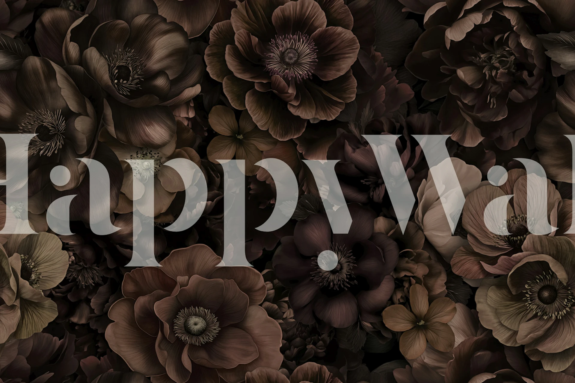 Brown floral wallpaper with dark blooms and soft hues