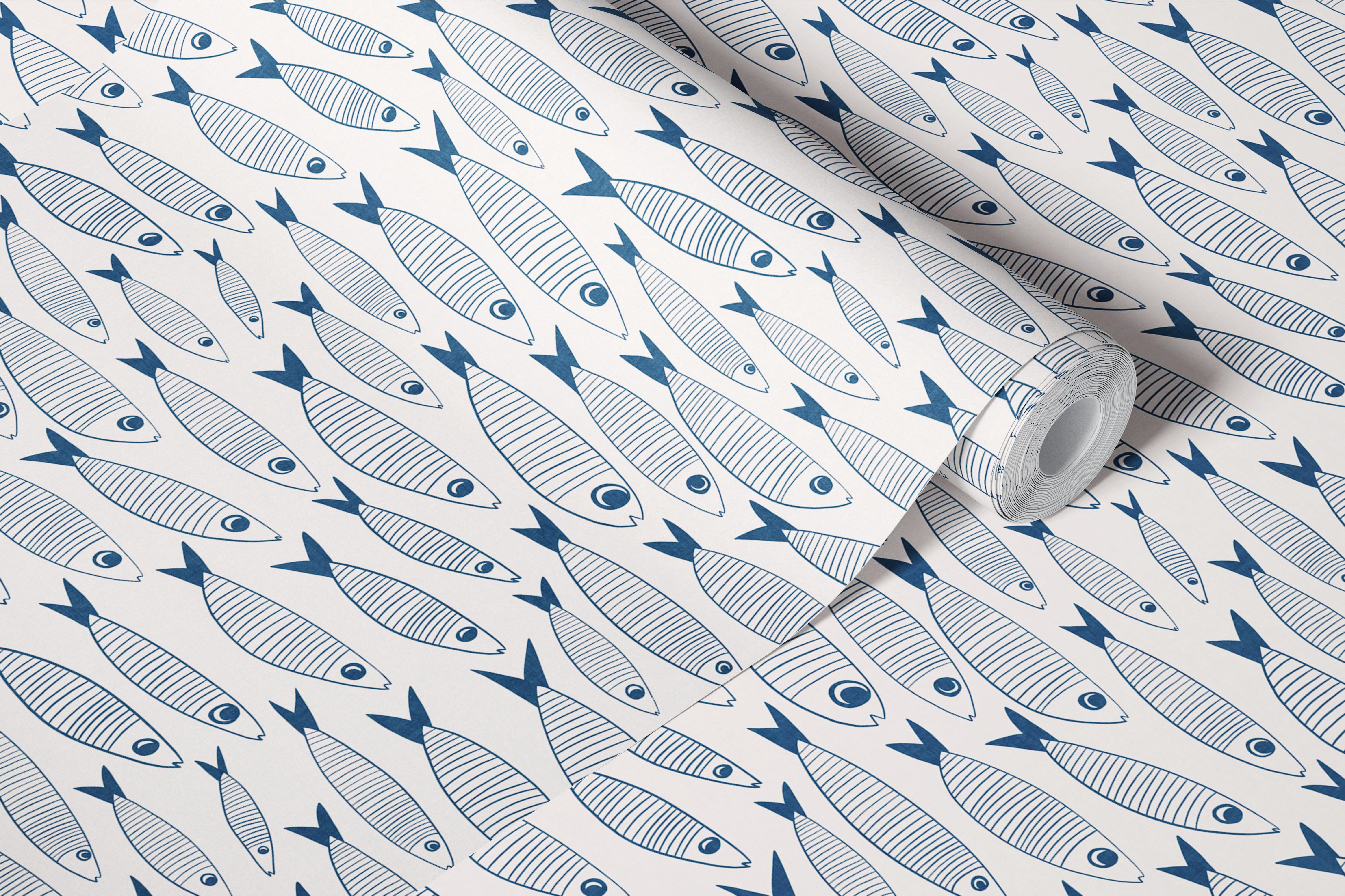 Vintage Fish Blue Wallpaper for Nautical Themes