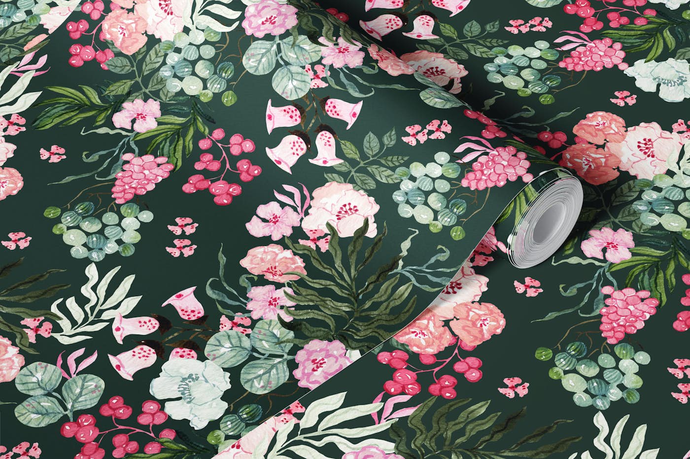 Peony Garden Watercolor Pattern wallpaper roll