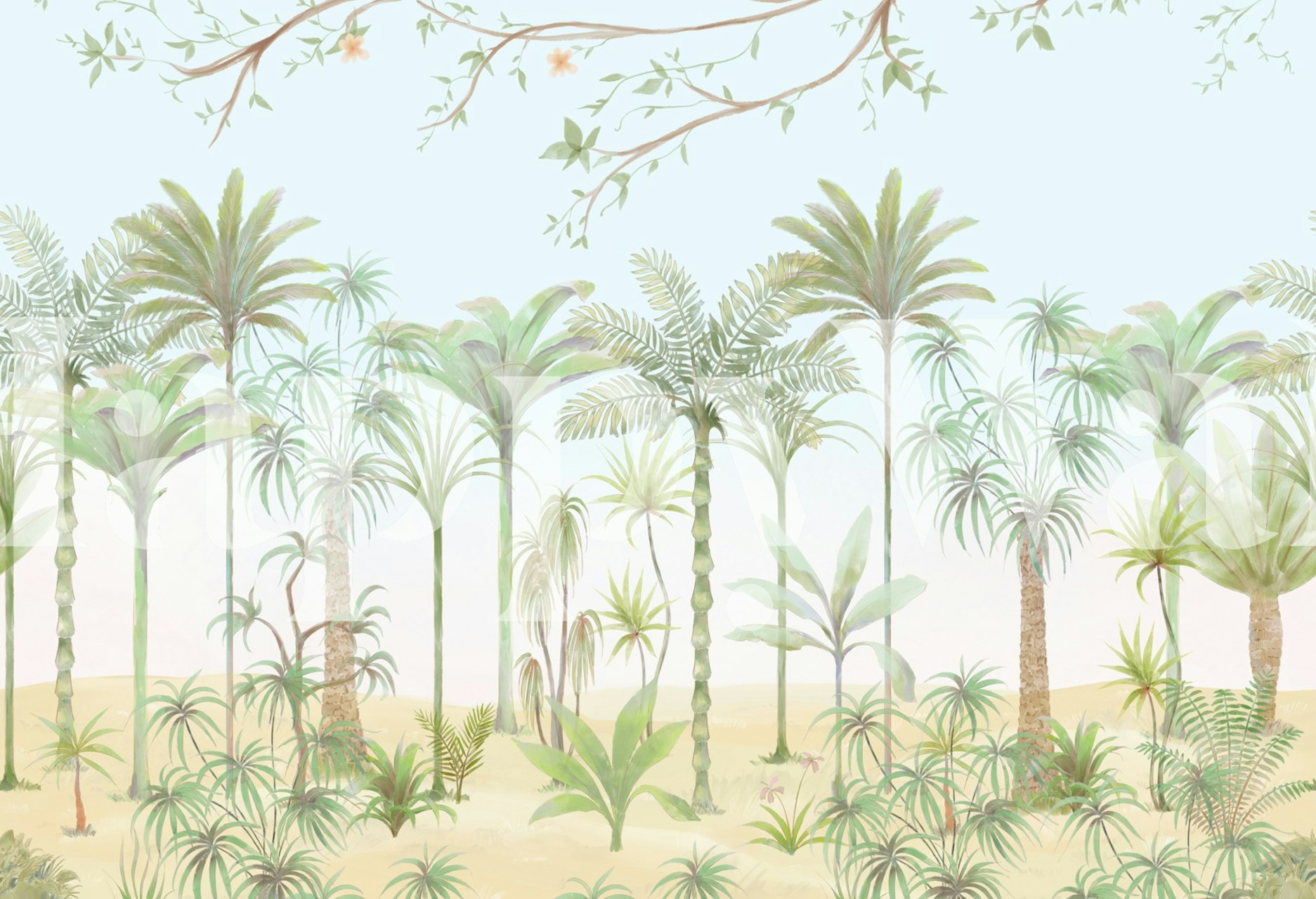 Lush tropical jungle wallpaper in a room