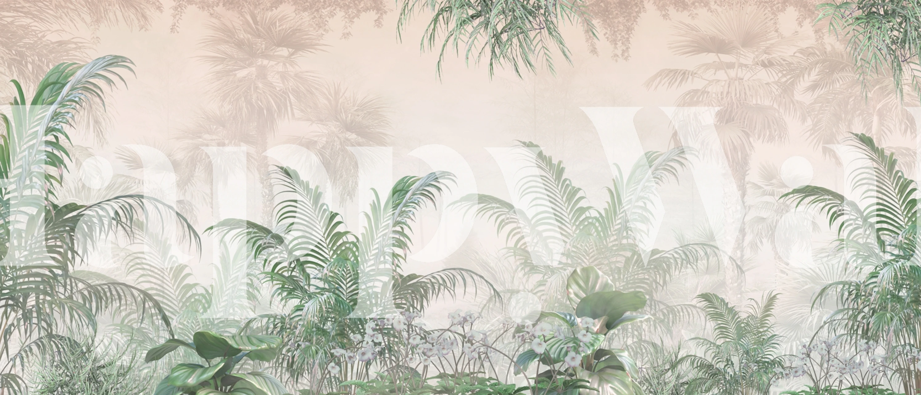 Tropical palm leaves with soft green and muted tones wallpaper