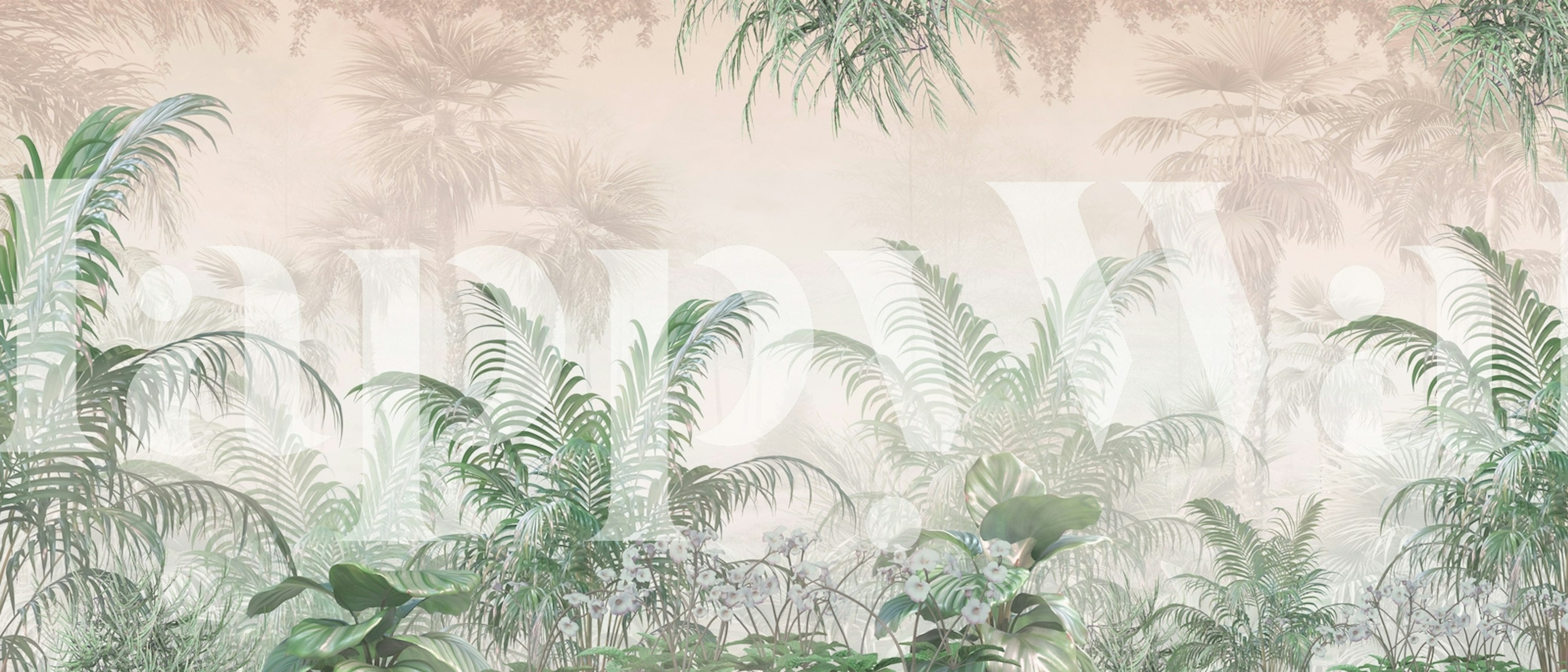 Tropical palm leaves with soft green and muted tones wallpaper