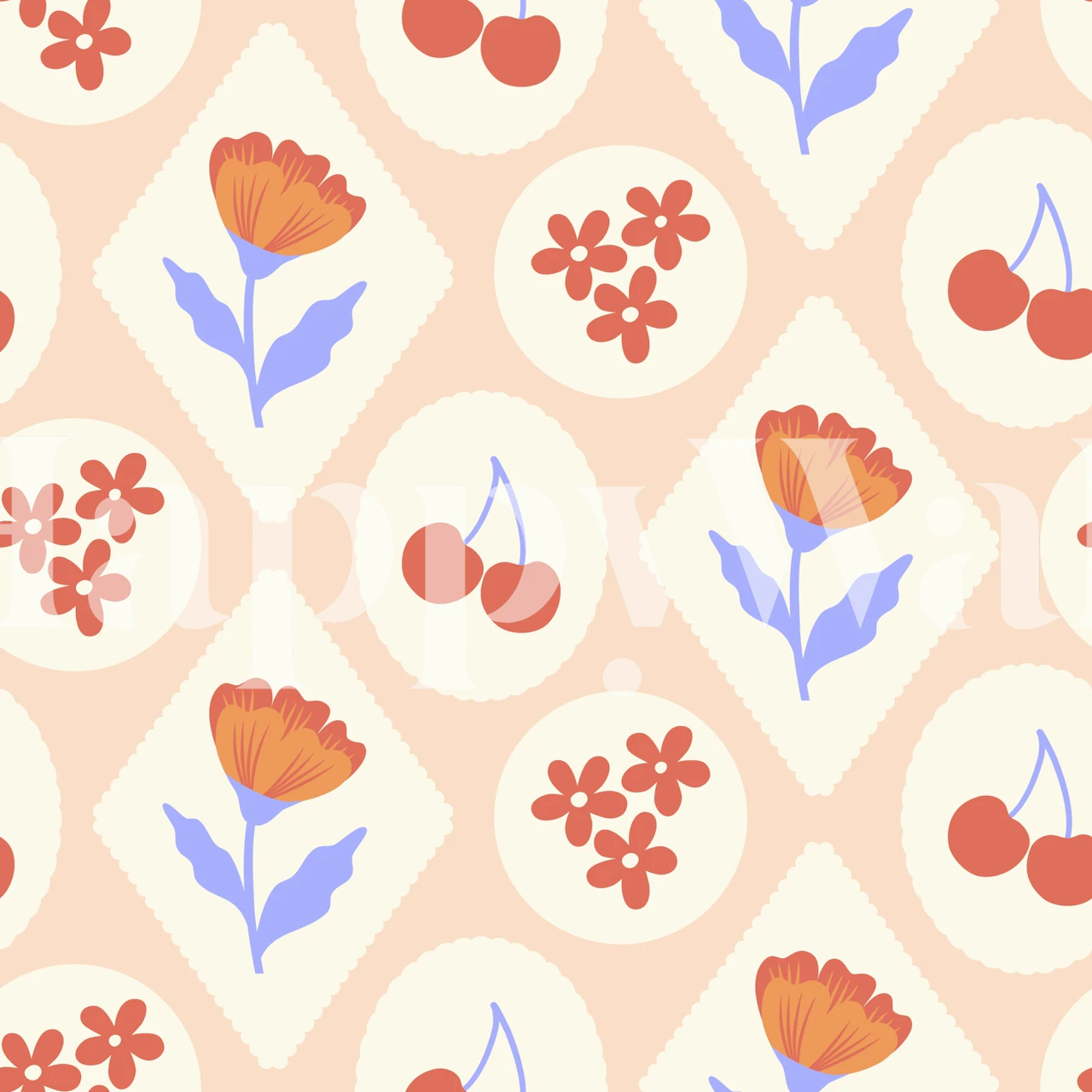 Colorful cherry blossoms and flowers pattern wallpaper