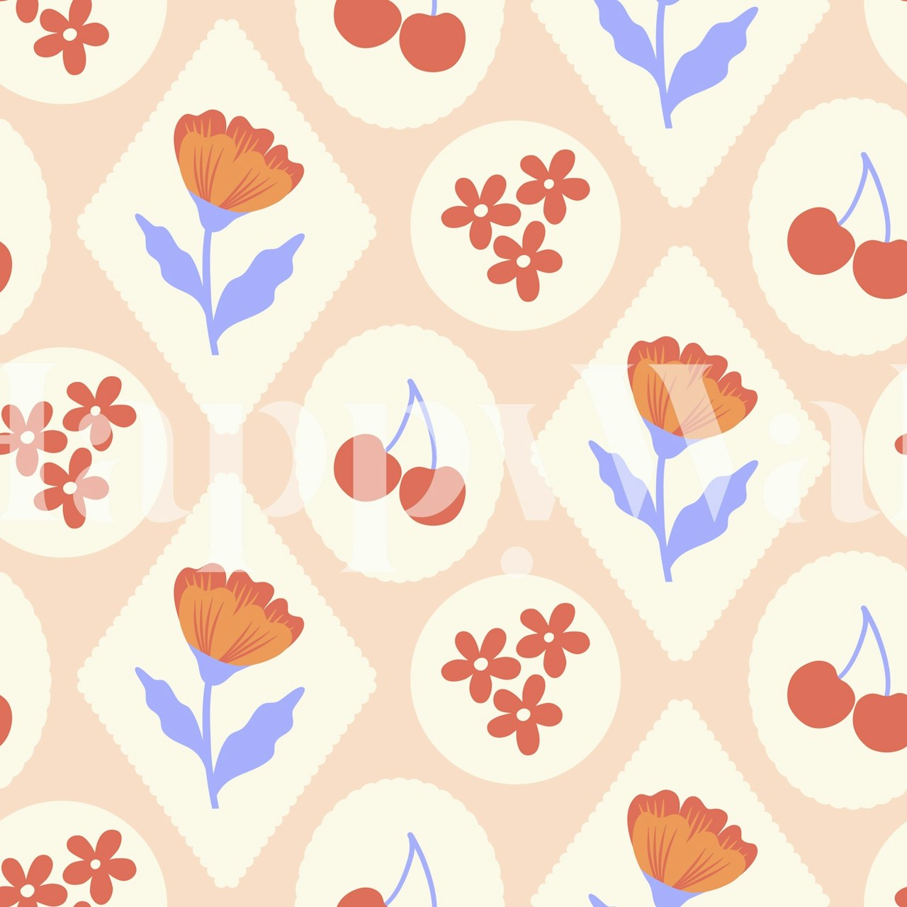 Colorful cherry blossoms and flowers pattern wallpaper