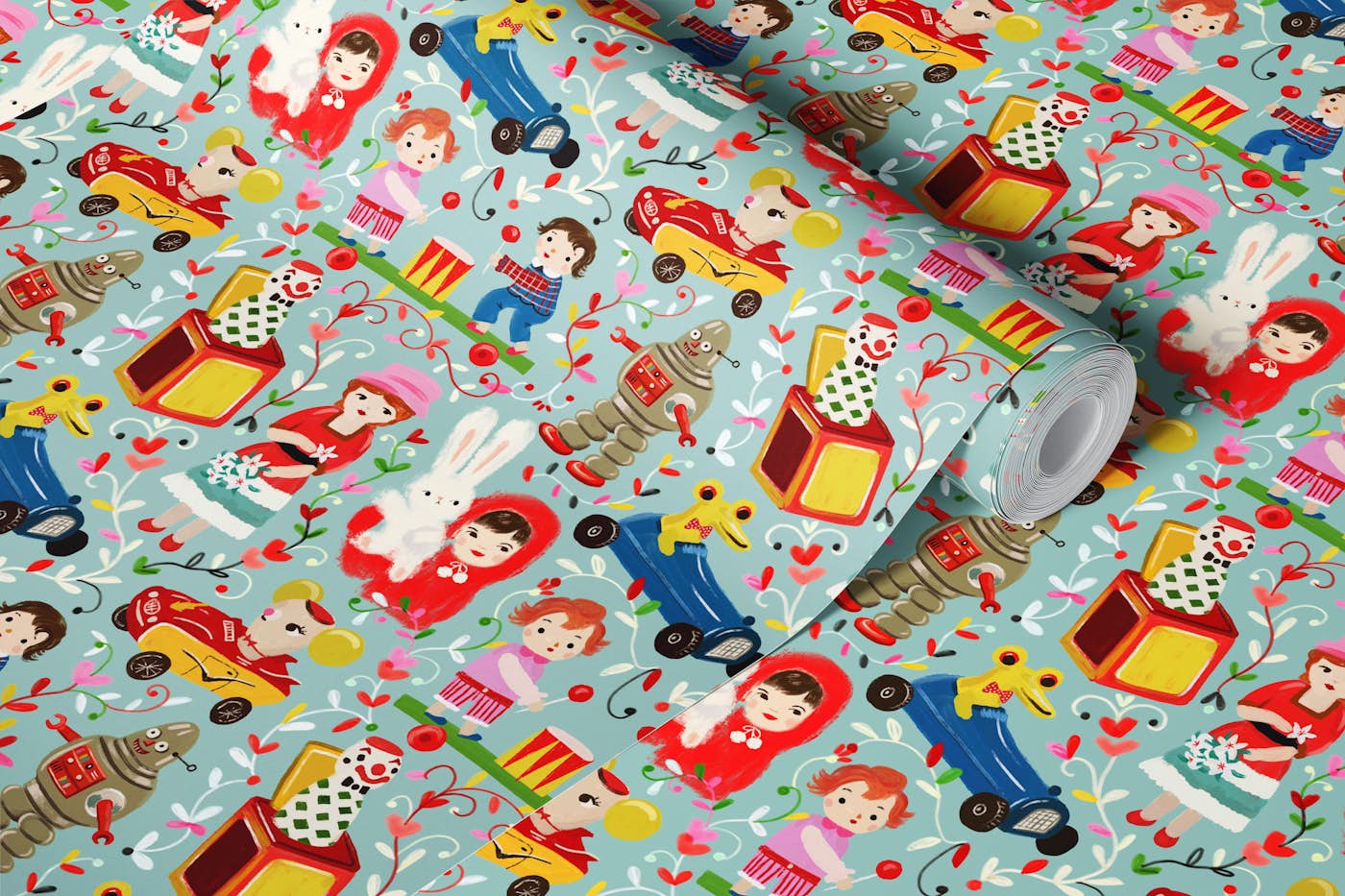 My wonderful vintage toy collection wallpaper roll