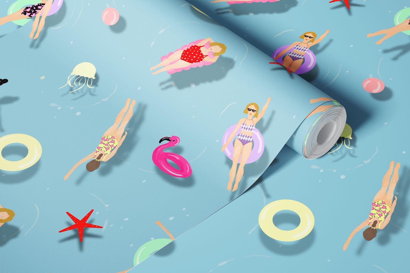 Summertime multicoloured Pool Vibes wallpaper roll