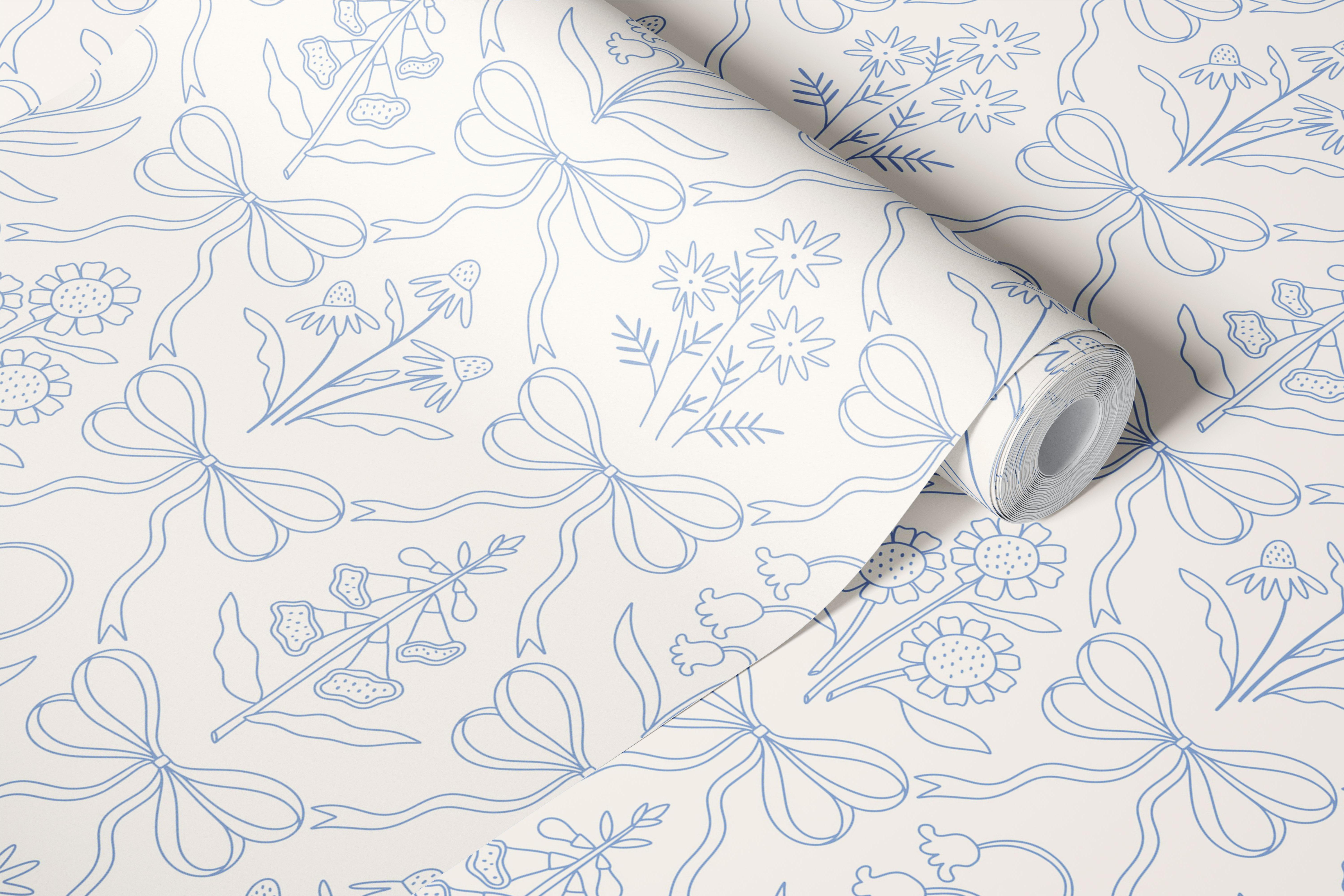 Floral bow design wallpaper in a room