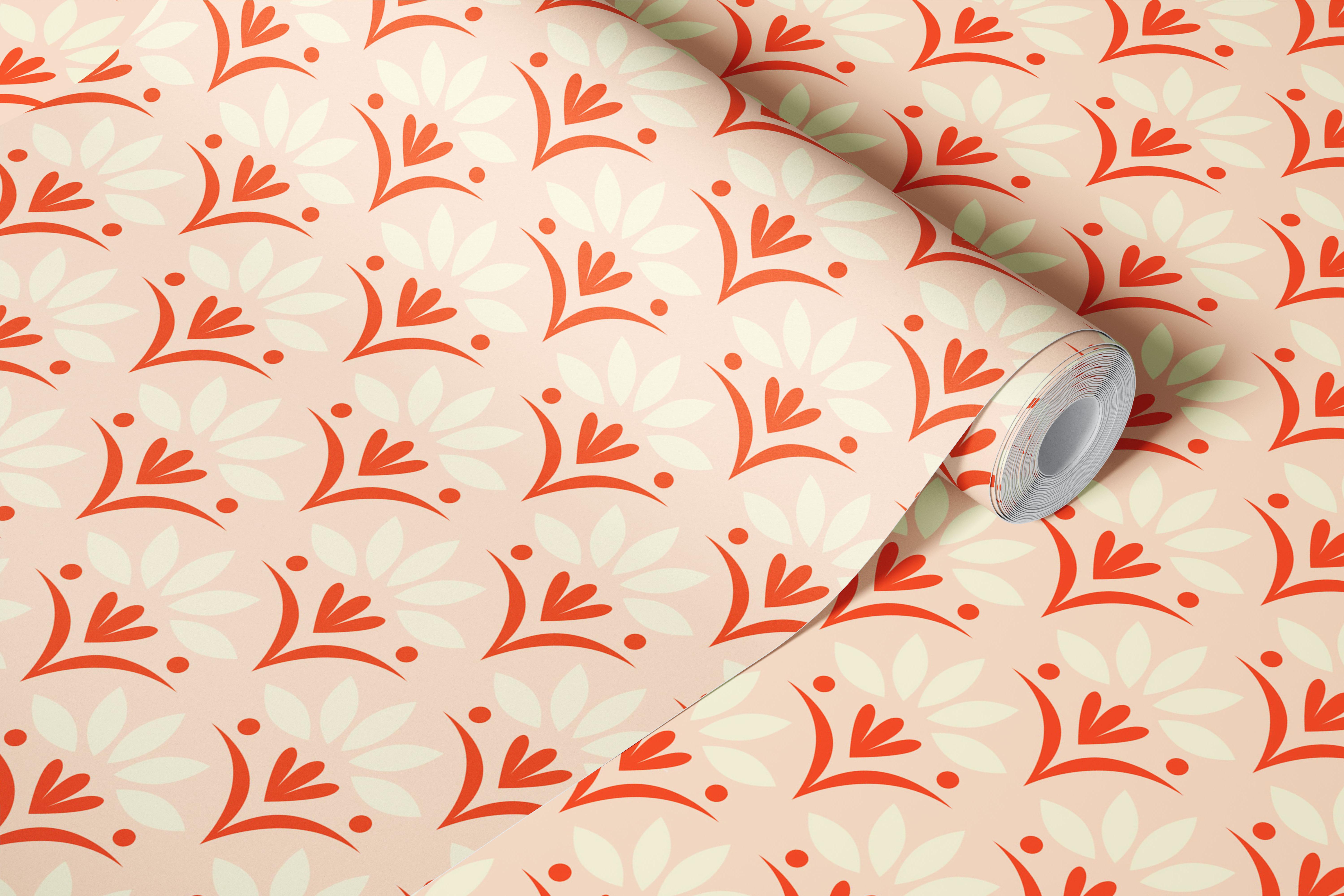 Vintage Florals apricot behang in een kamer
