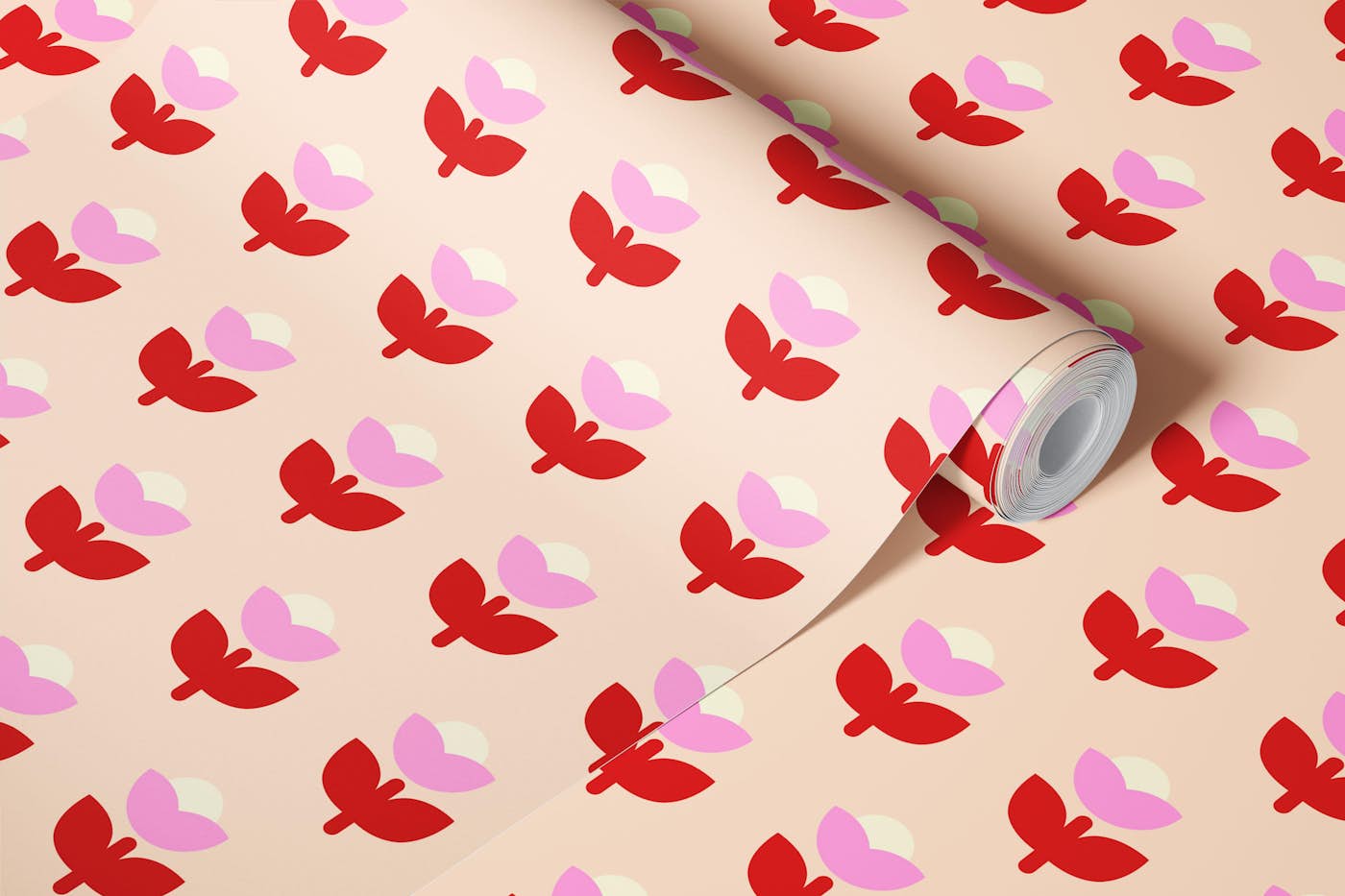 Retro Flowers apricot wallpaper roll