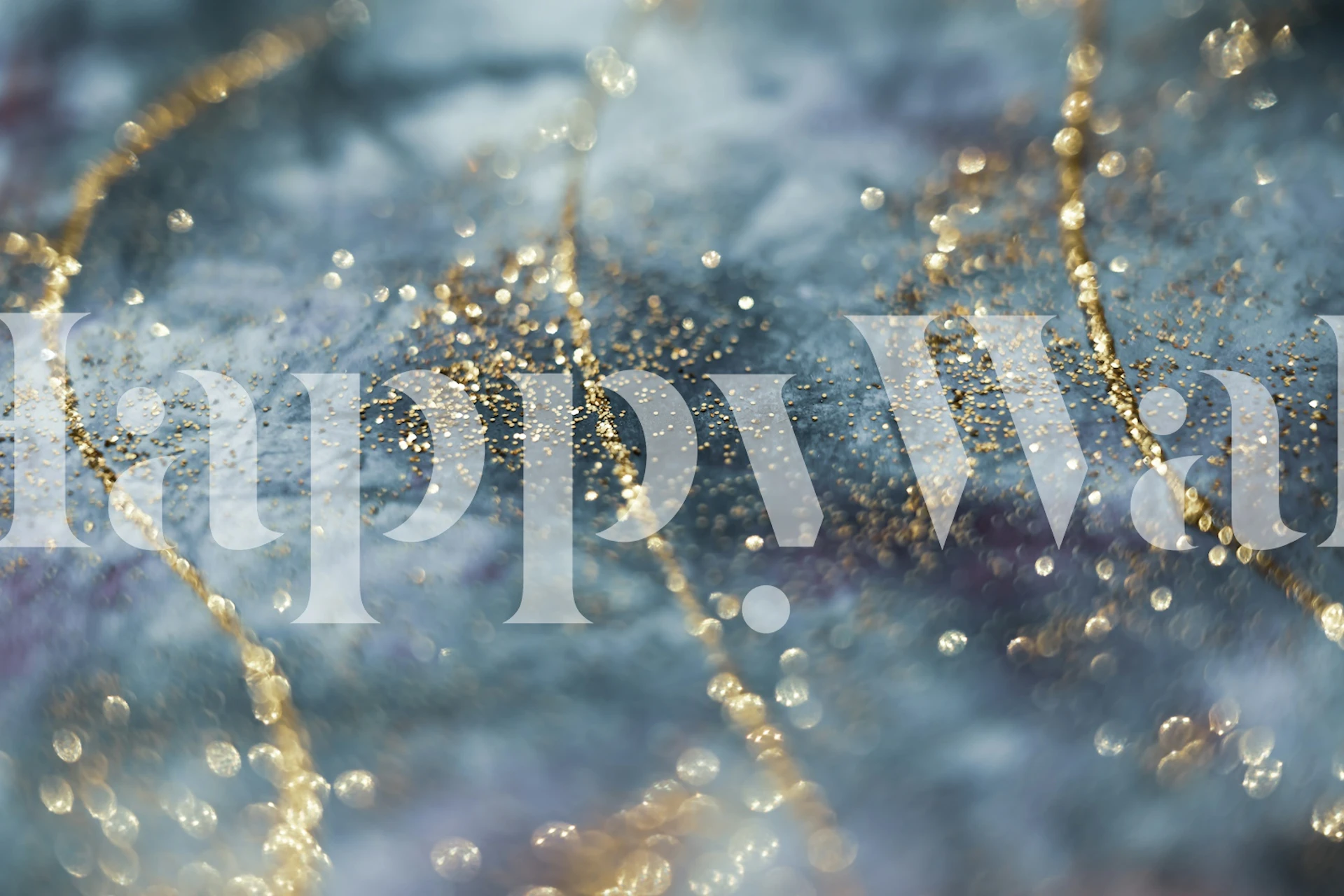 Blue Gold Glitter Glam wallpaper in a room