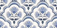 Vintage floral scallops - blue and cream carta da parati