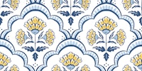 vintage floral scallops - yellow and blue carta da parati
