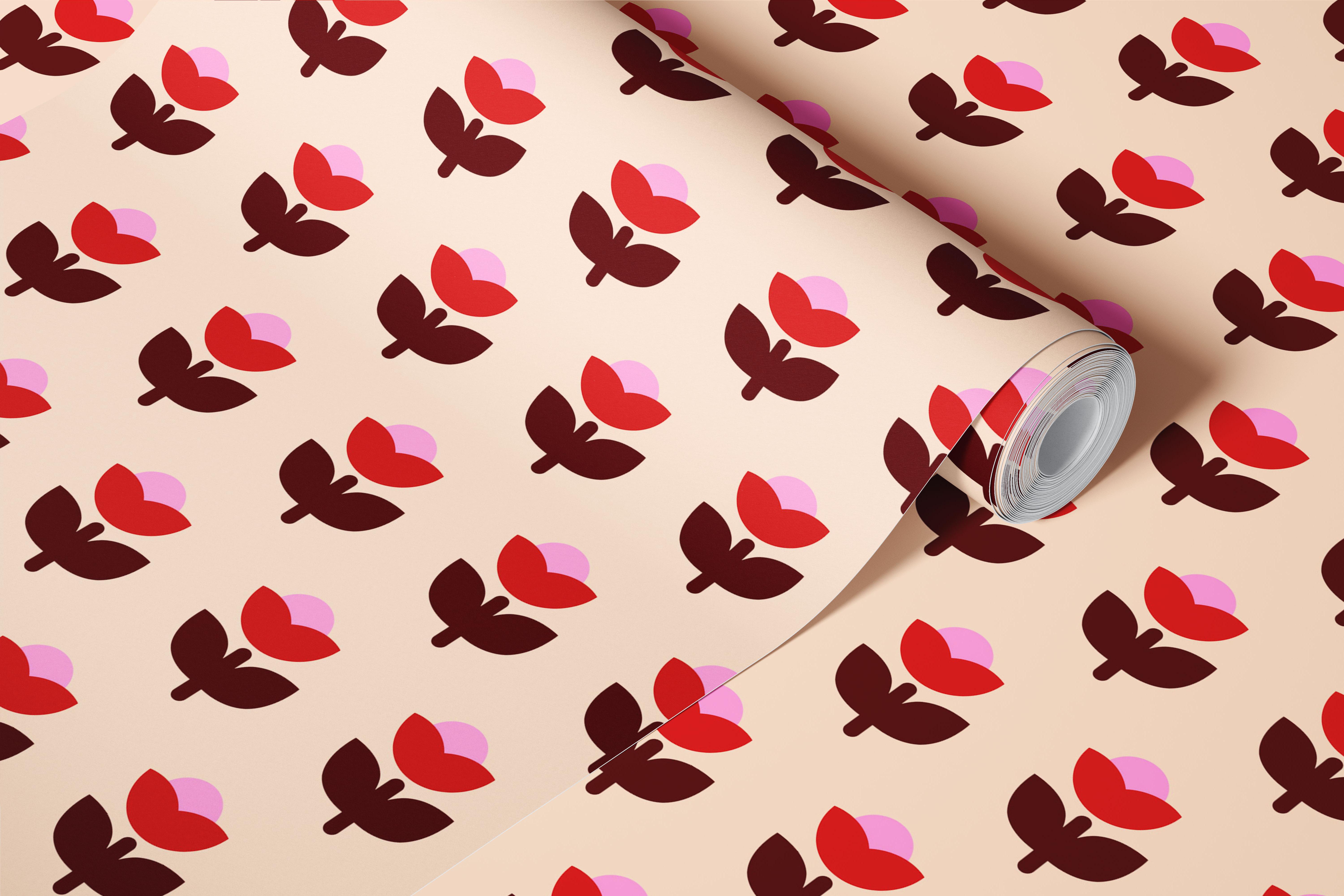 Retro Flowers brown wallpaper in a room