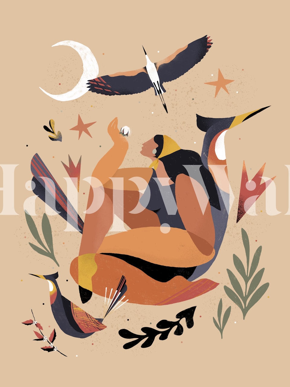 Abstrakte WoMan Natur Fototapete mit menschlichen Silhouetten, Flora und Fauna