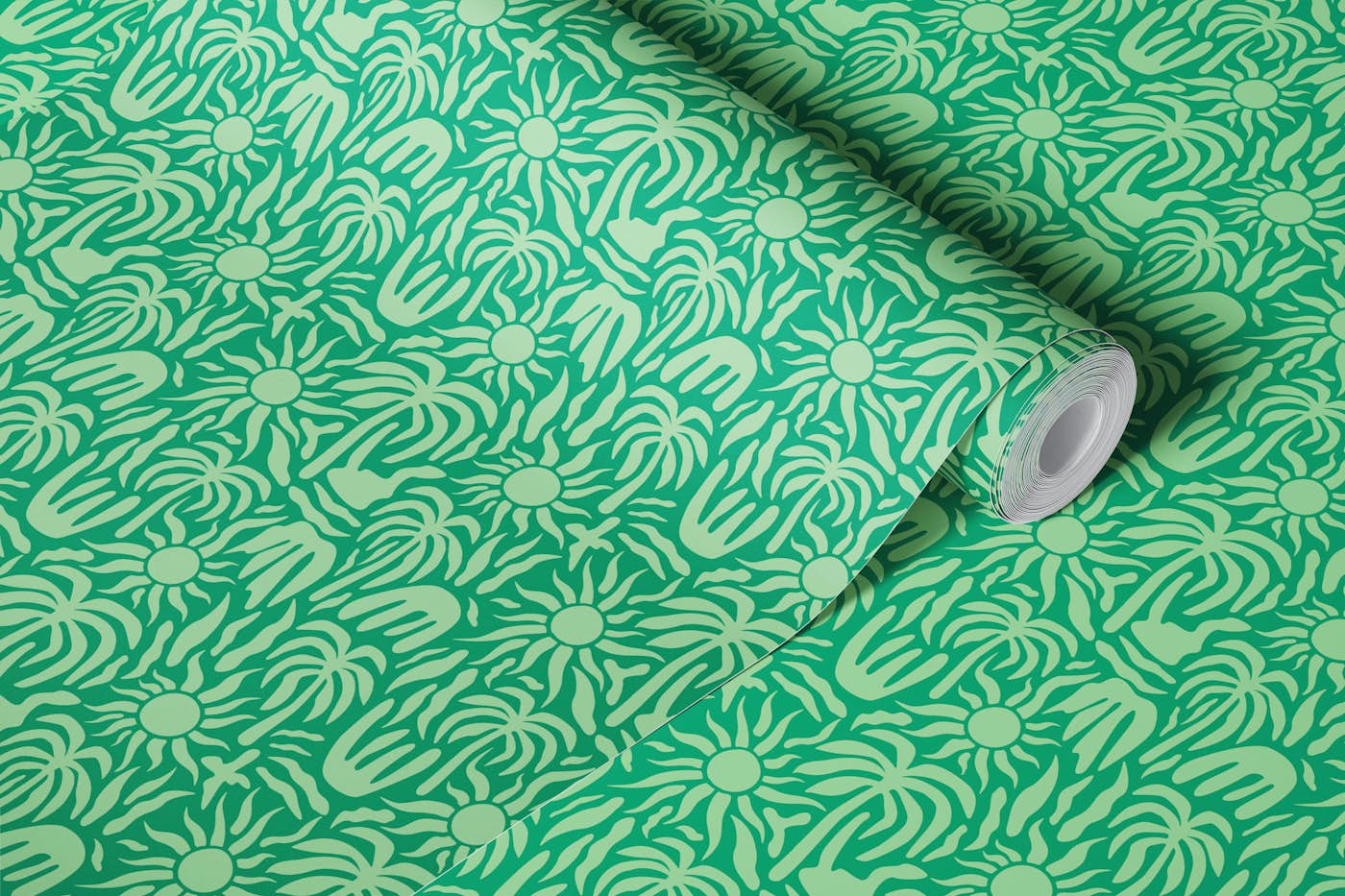 Palmeras y Sol green wallpaper roll
