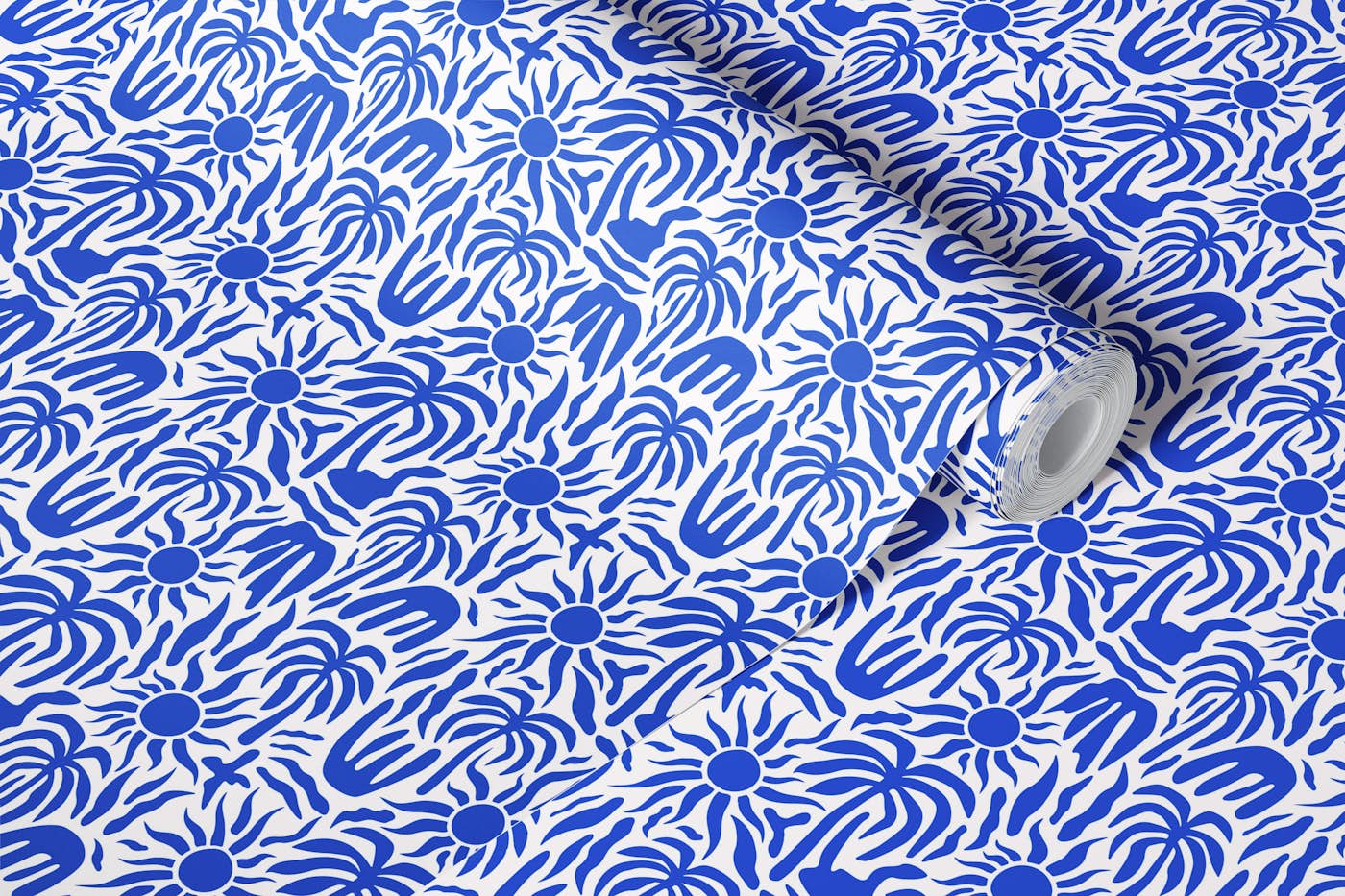 Palmeras y Sol blue wallpaper roll