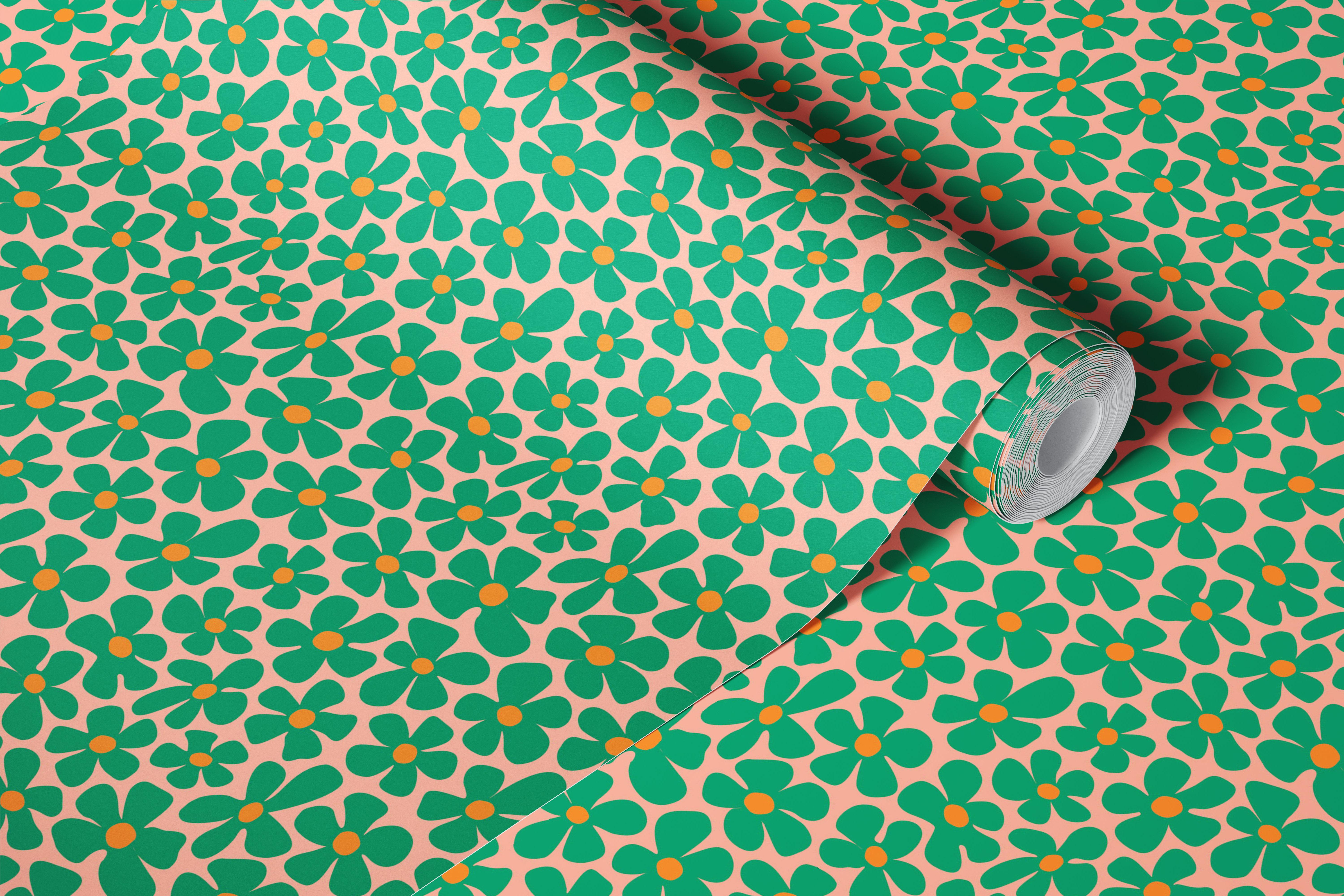 Happy Bold Flowers green behang in een kamer