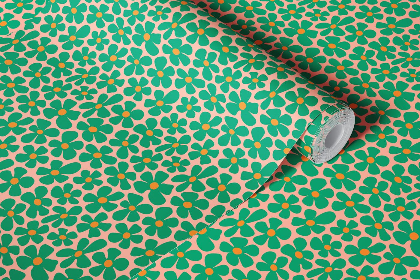 Bold Green Flowers wallpaper roll