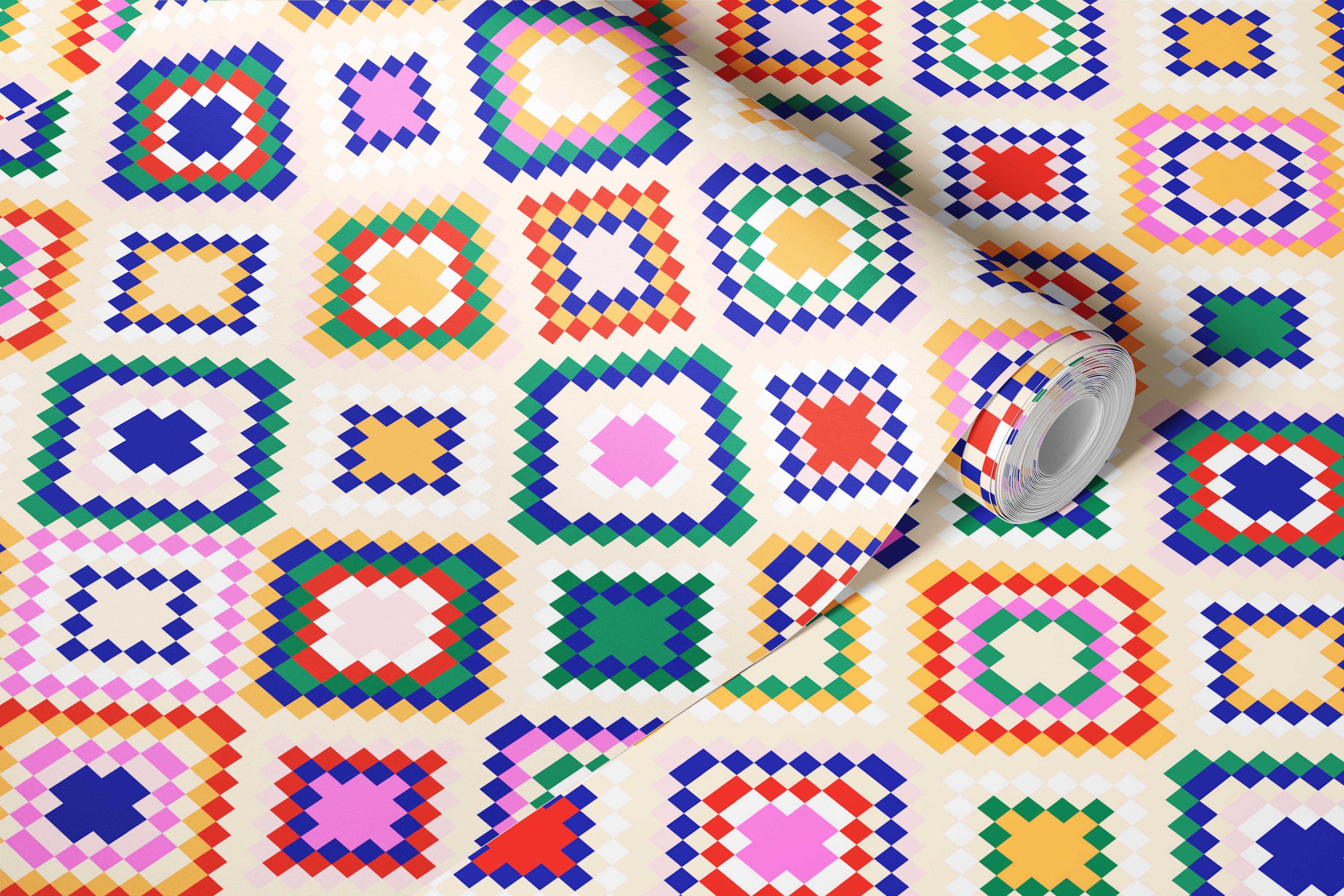 Colorful diamond mosaic pattern wallpaper