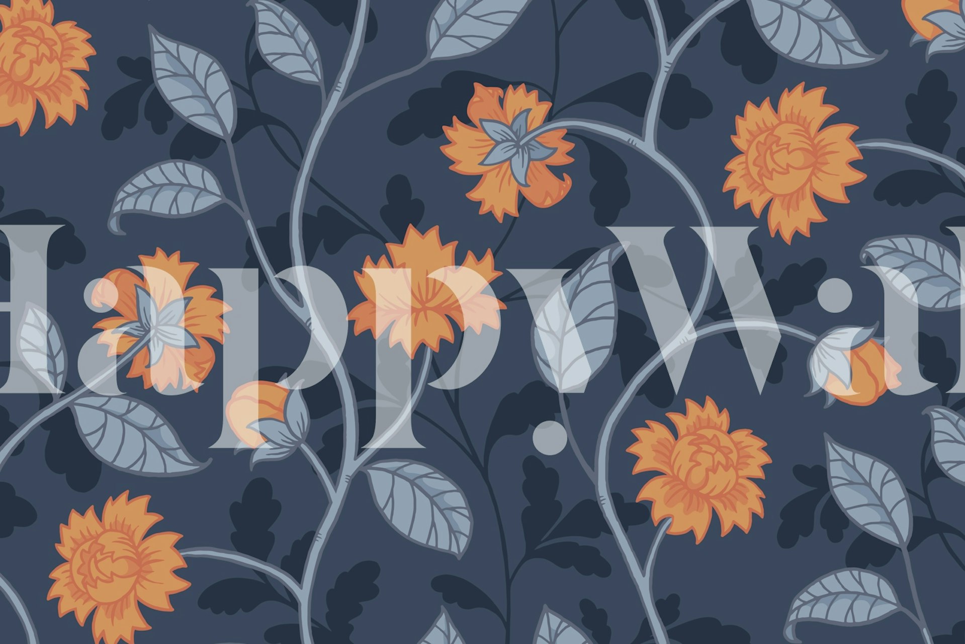 Amanda Dark Blue and Orange Grand wallpaper in a room