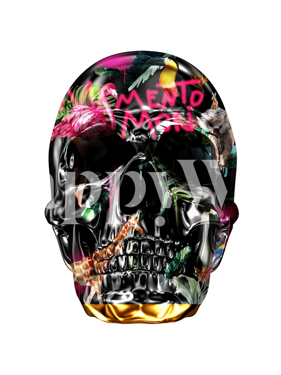 Kleurrijke skull met tropische elementen en felle kleuren wallpaper